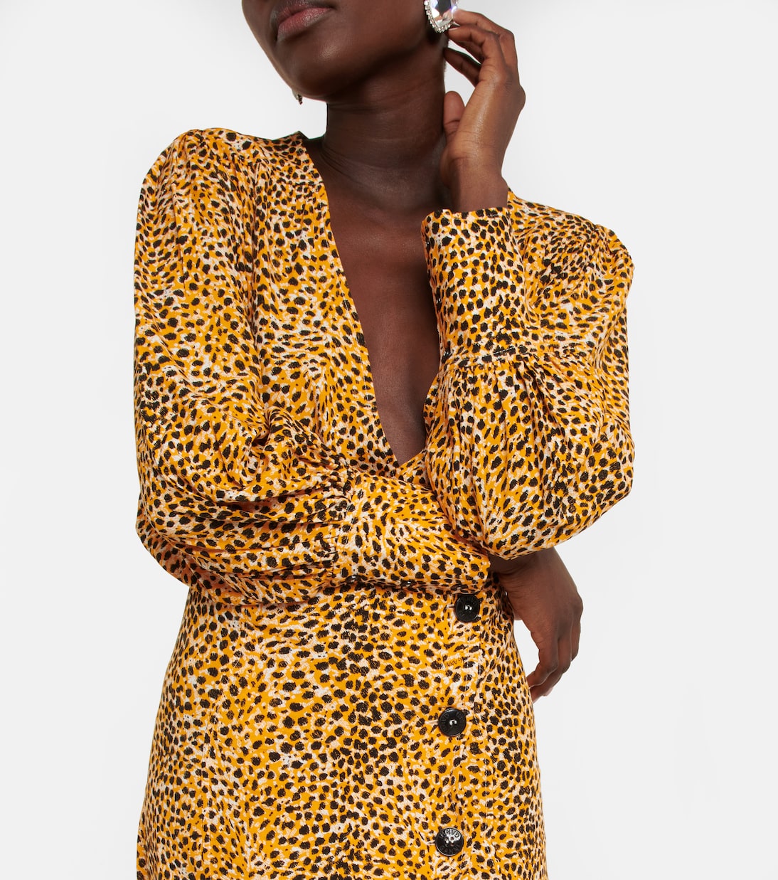 Leopard-print crêpe midi dress | Ganni