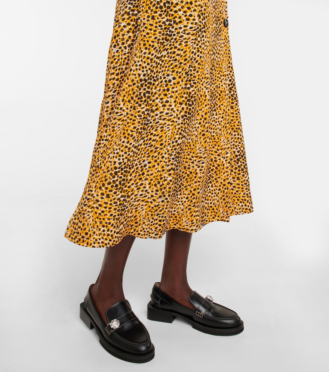 Leopard-print crêpe midi dress | Ganni