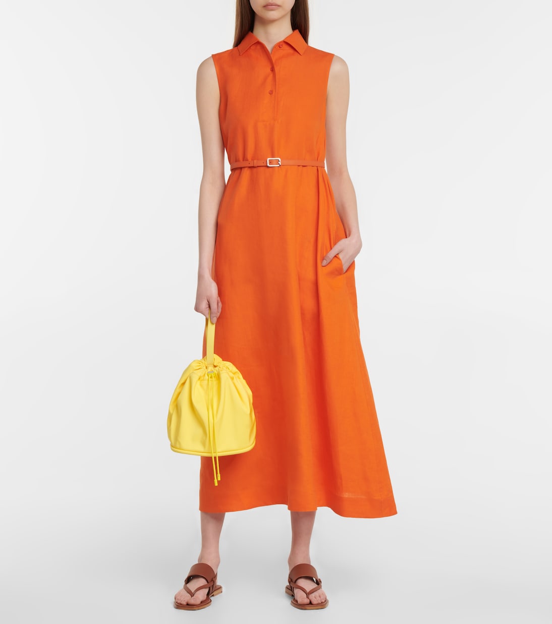 Belted linen midi dress | Loro Piana