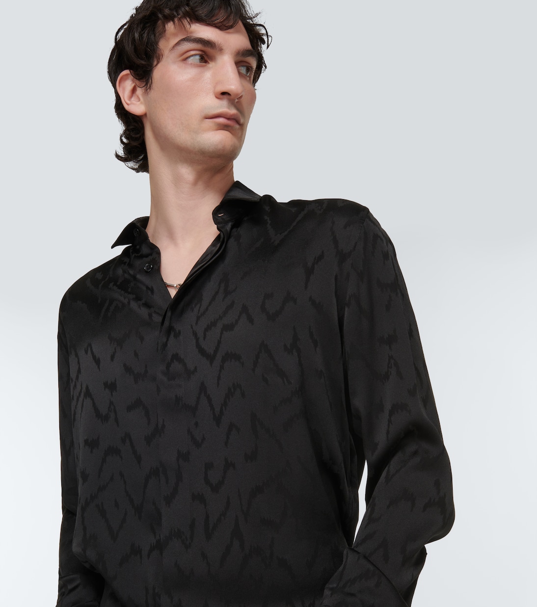 Jacquard silk shirt in black Saint Laurent Mytheresa