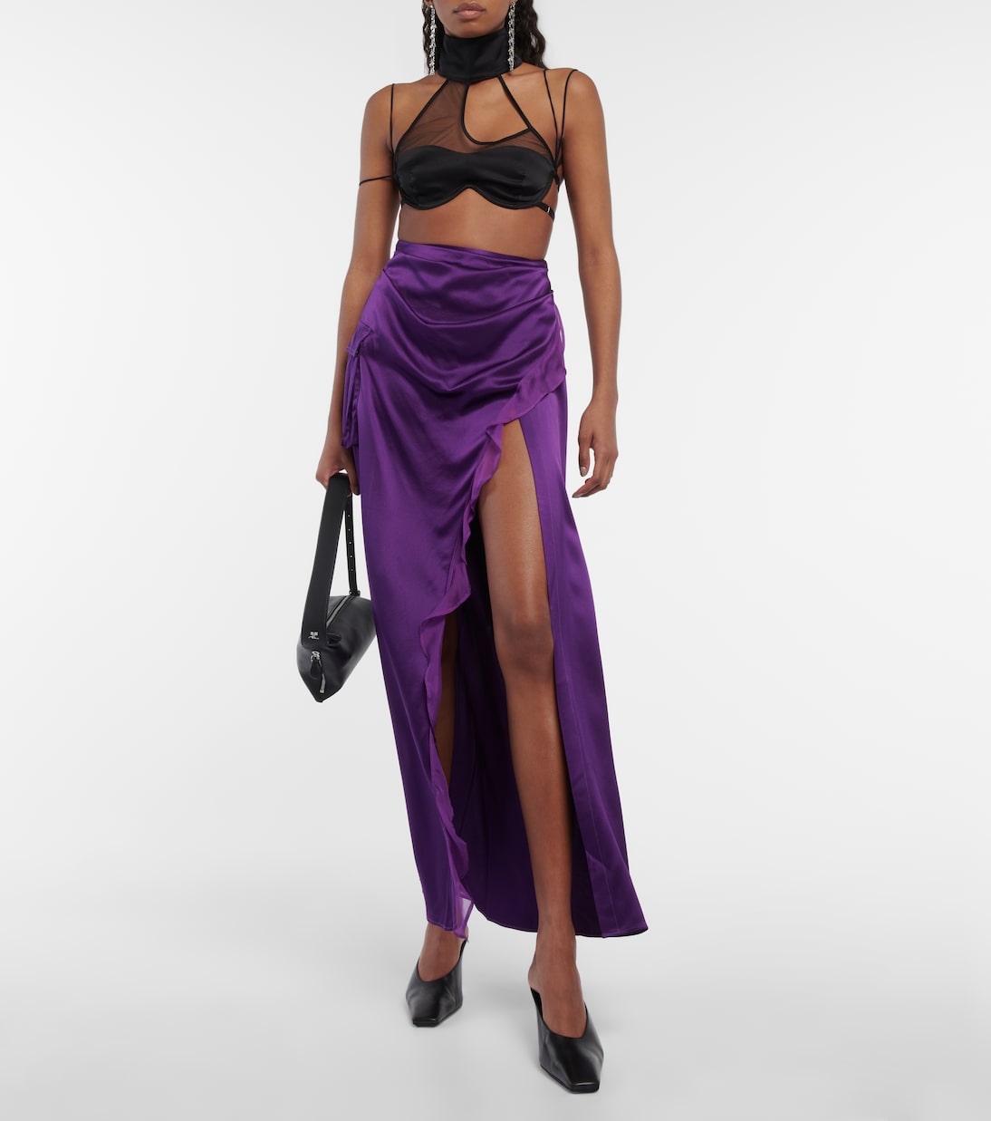 Asymmetric silk satin maxi skirt | Didu