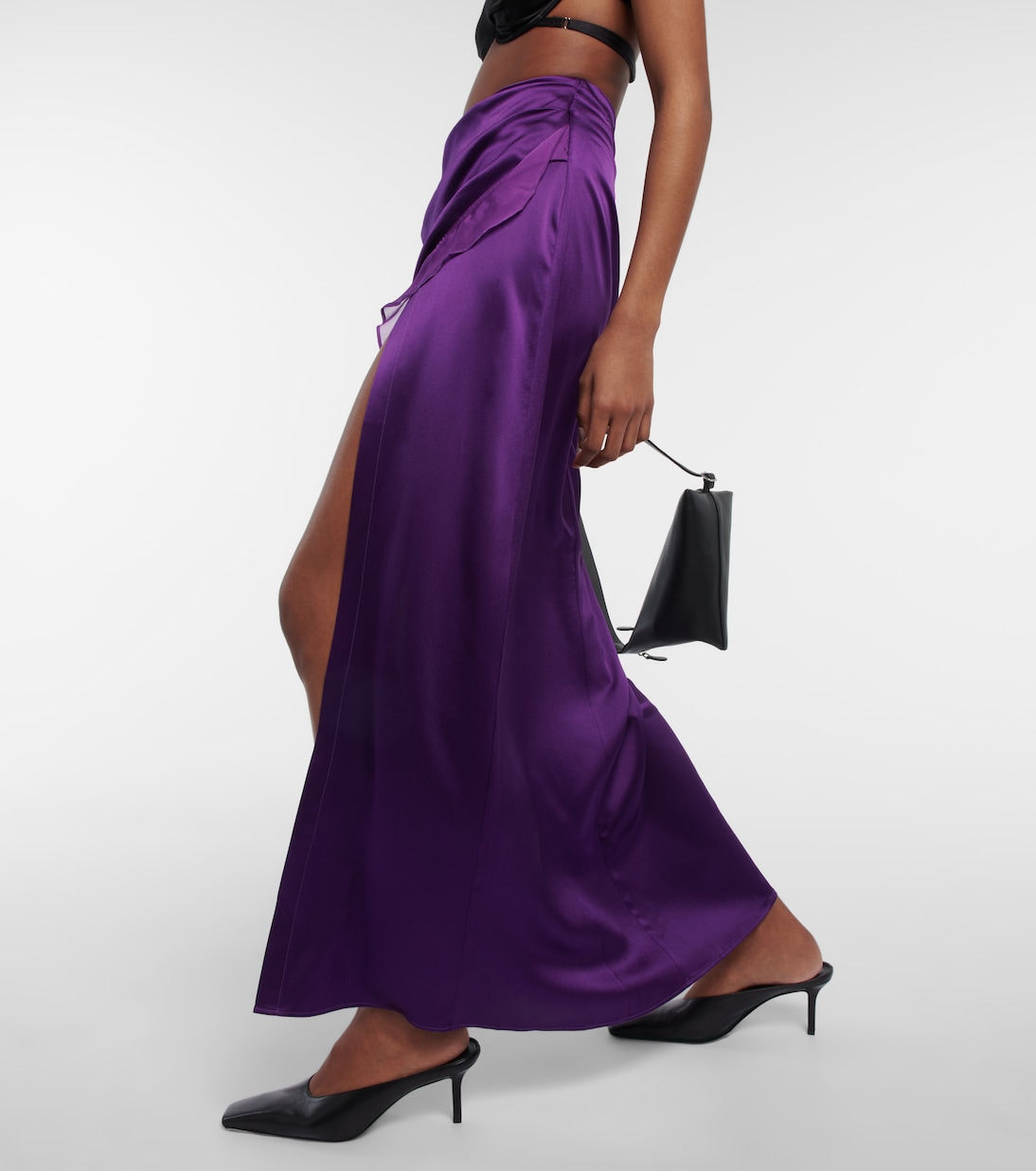 Asymmetric silk satin maxi skirt | Didu