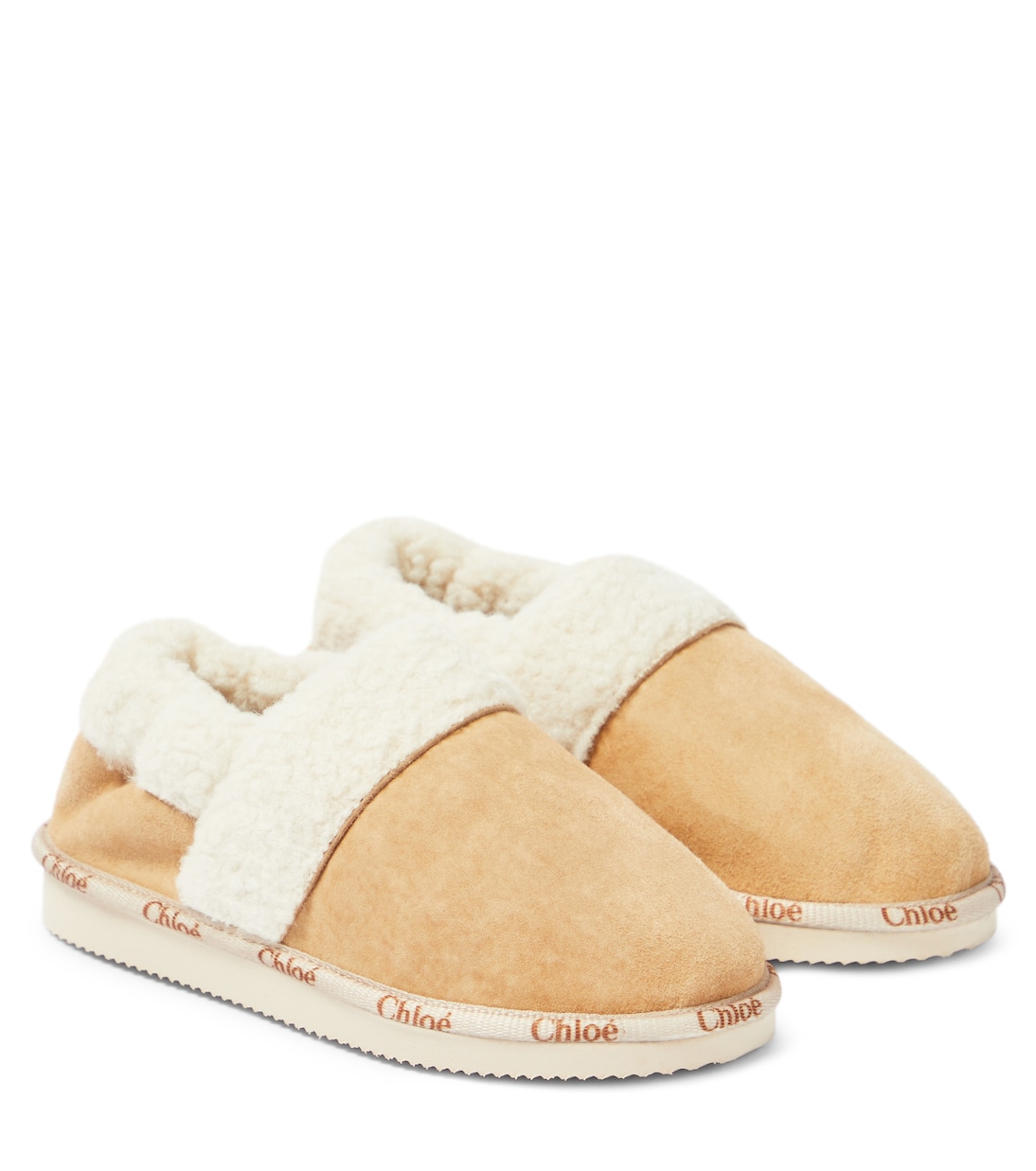 Slippers in suede con shearling sintetico | Chloé Kids