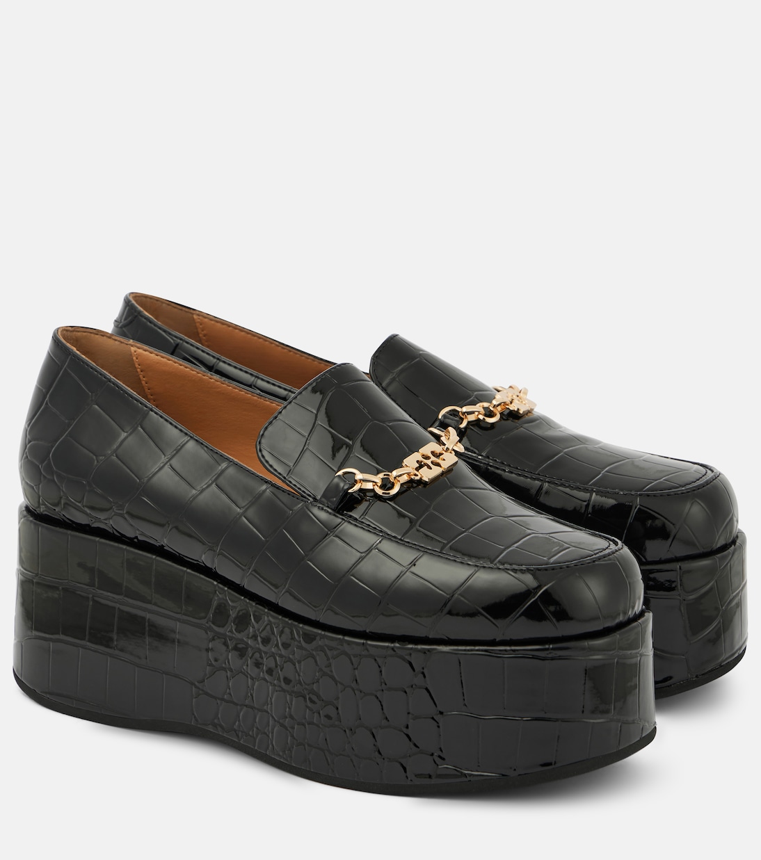 Croc effect faux leather platform loafers in black Ganni Mytheresa