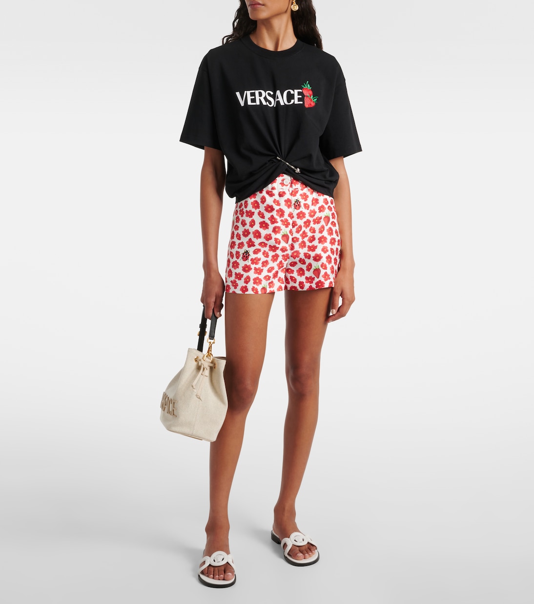 Camiseta cropped de algodón con logo | Versace