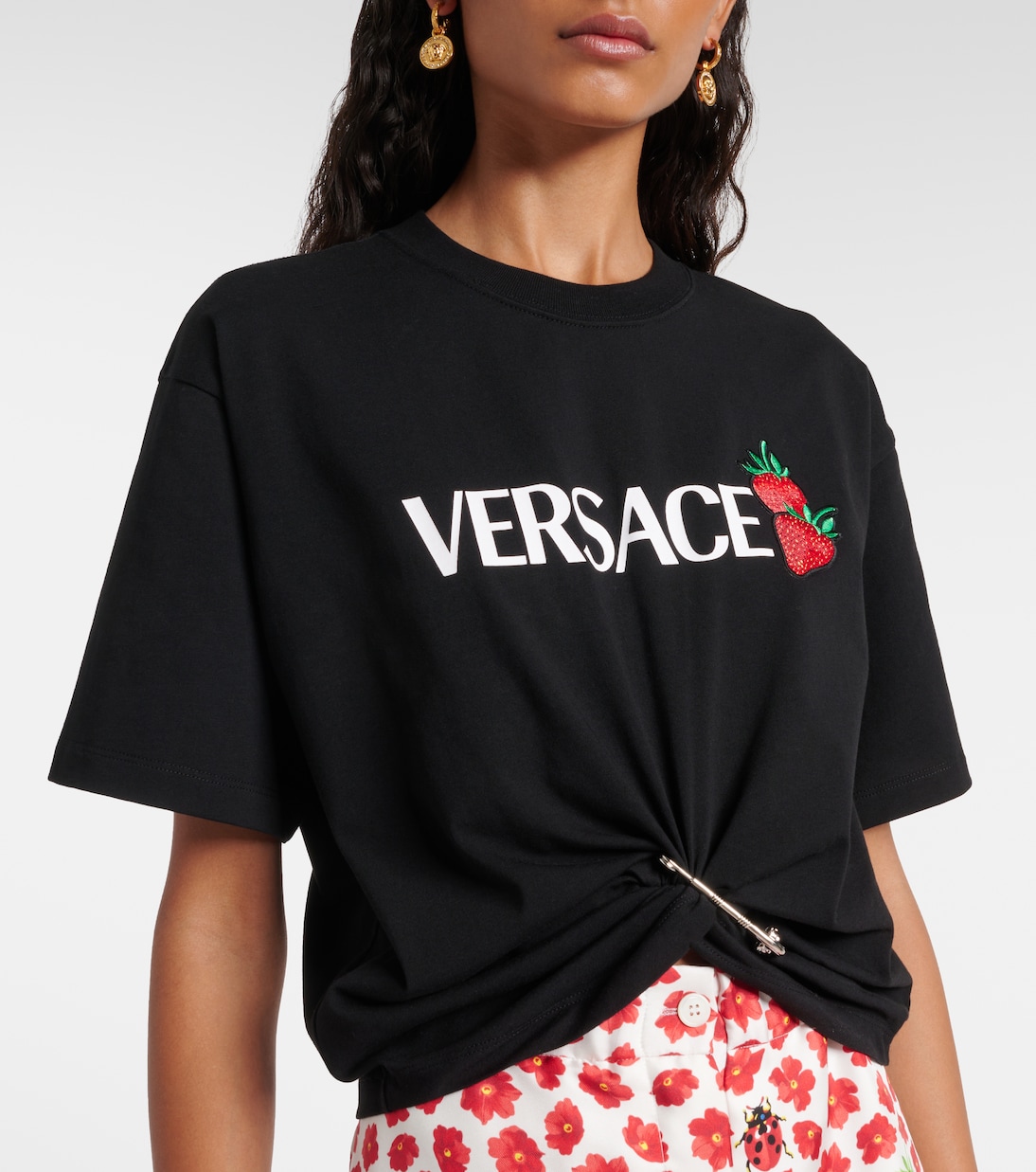 Camiseta cropped de algodón con logo | Versace