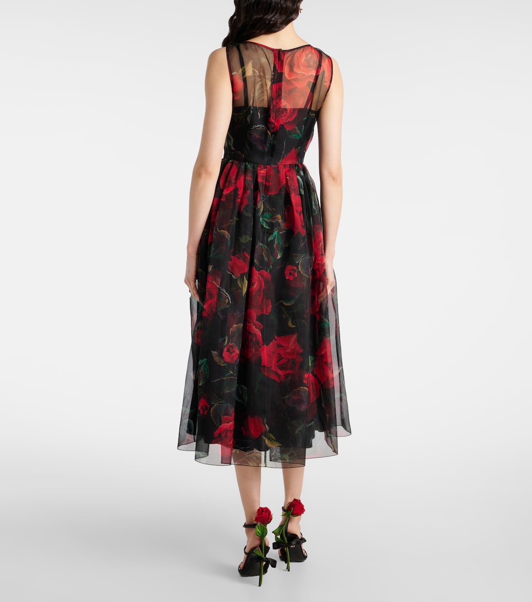 Abito midi in seta con stampa floreale | Dolce&Gabbana
