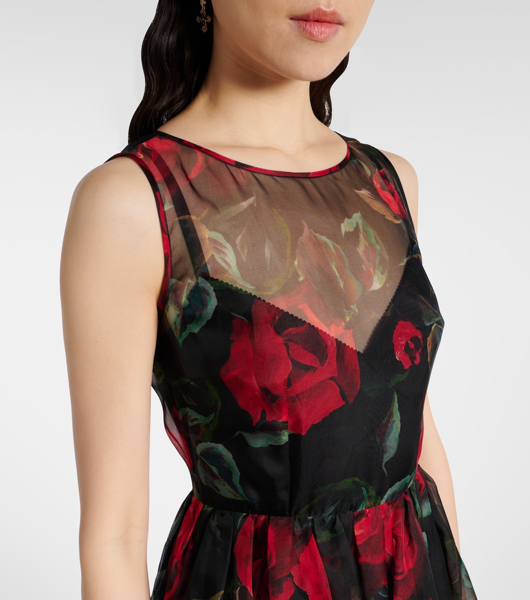 Abito midi in seta con stampa floreale | Dolce&Gabbana