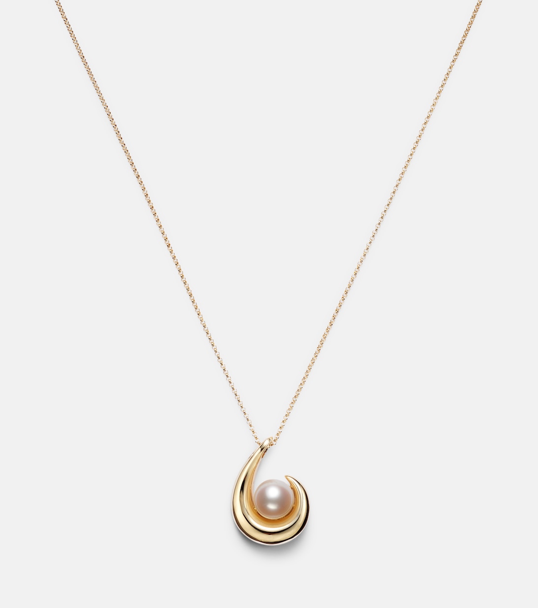 Pearl Curl 14kt gold pendant necklace with freshwater pearl | Mateo