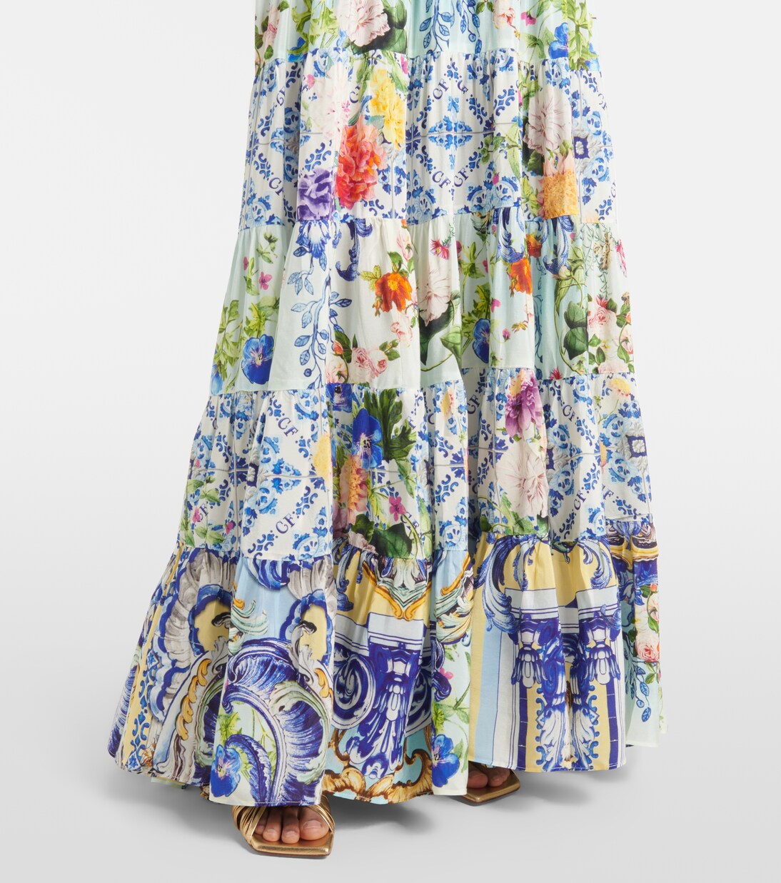 Falda larga de seda floral a capas | Camilla