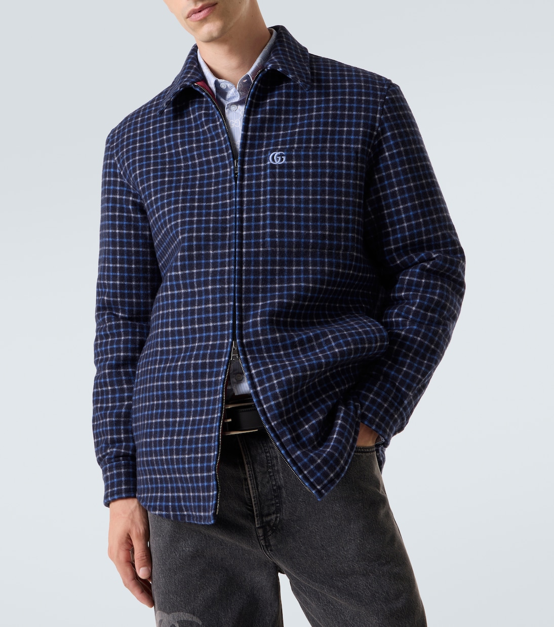 Double G checked wool-blend overshirt | Gucci