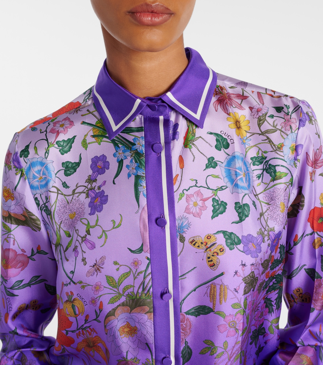 Camicia in seta con stampa floreale | Gucci