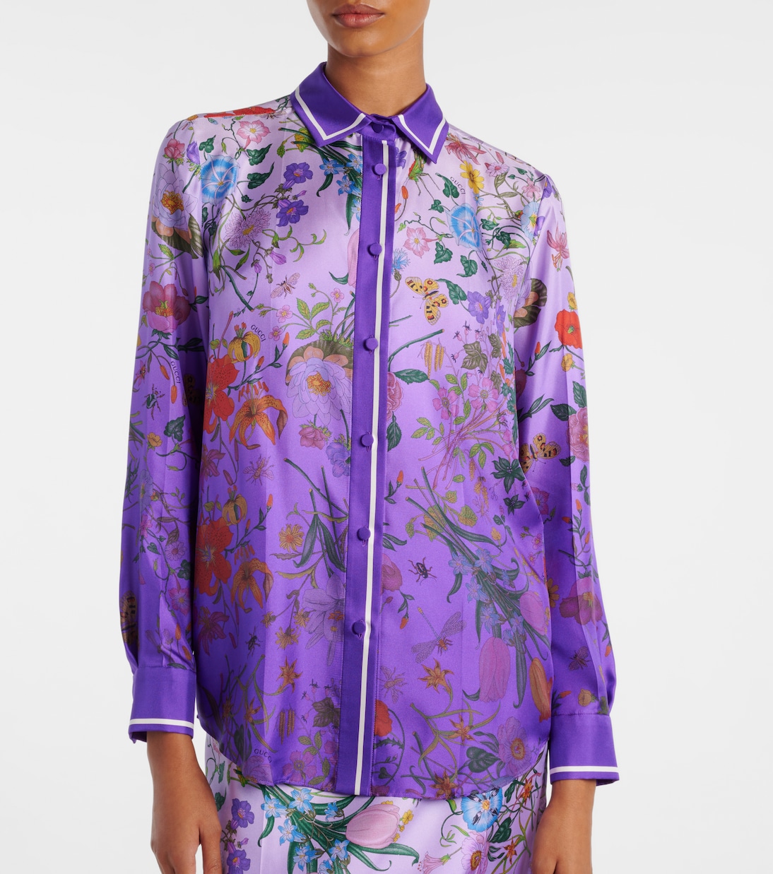 Camicia in seta con stampa floreale | Gucci