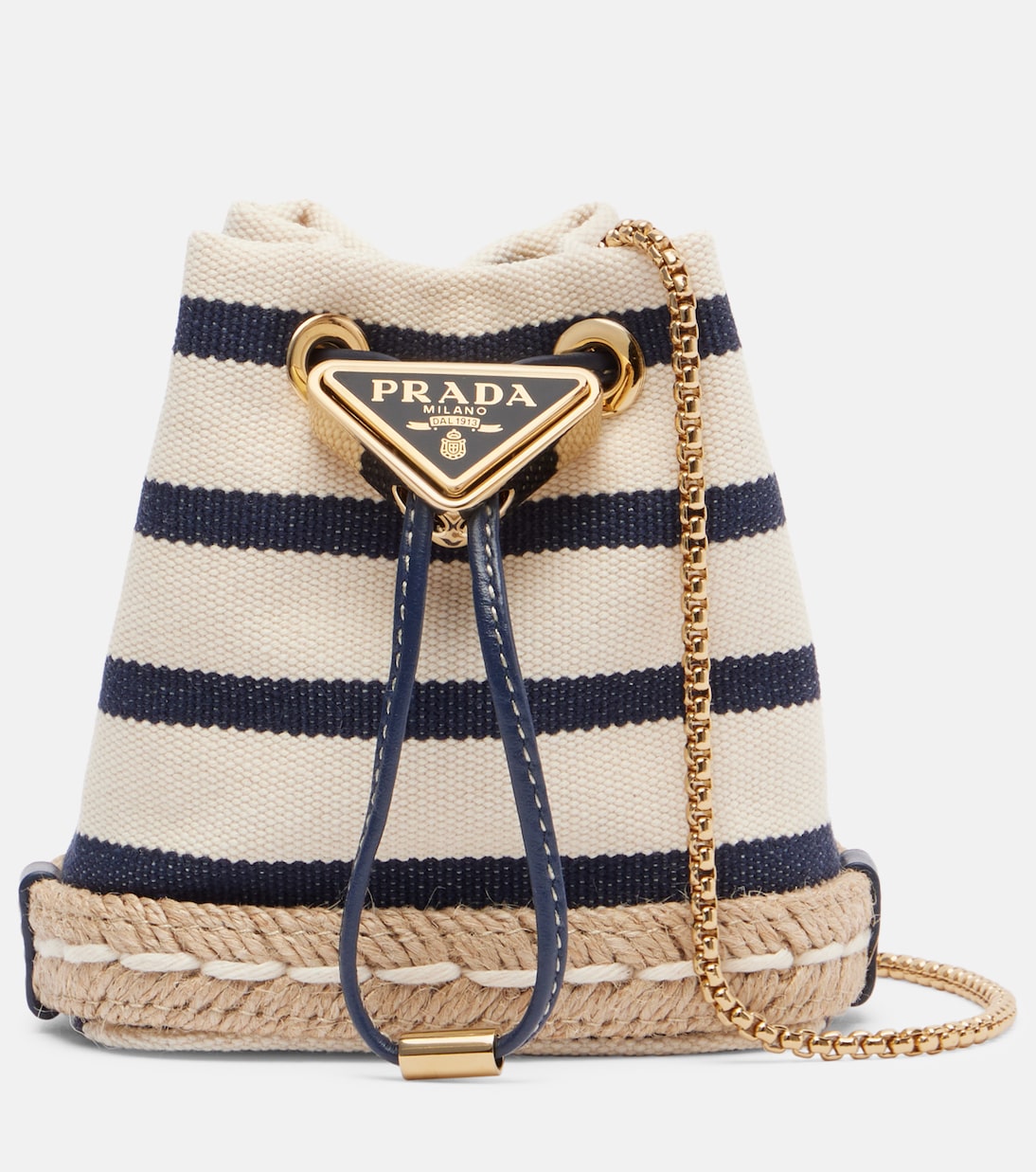 Mini striped canvas bucket bag | Prada
