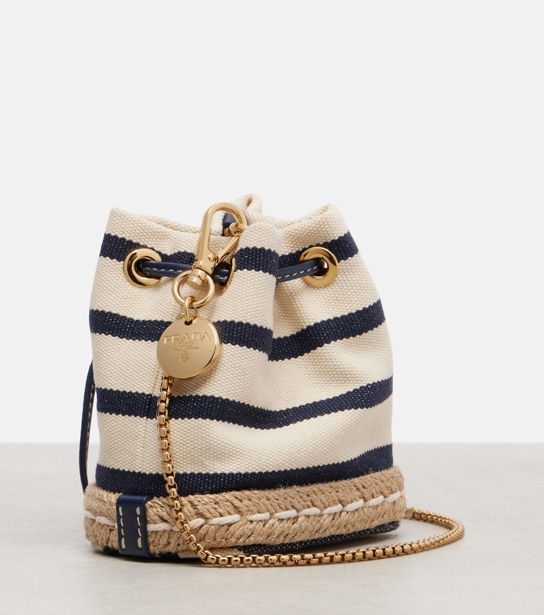 Mini striped canvas bucket bag | Prada