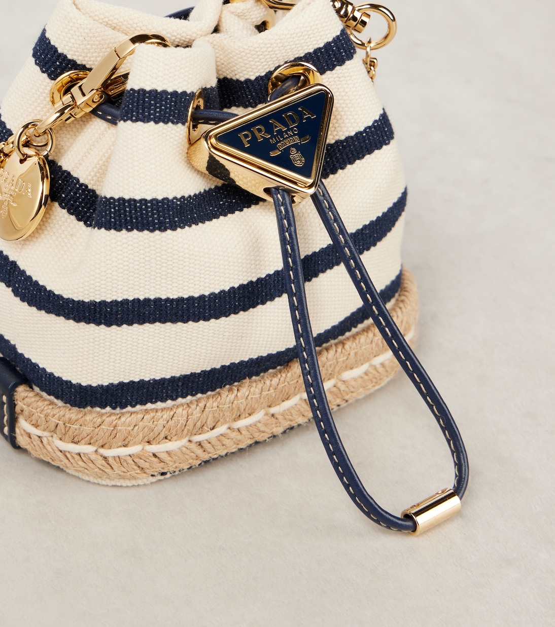 Mini striped canvas bucket bag | Prada