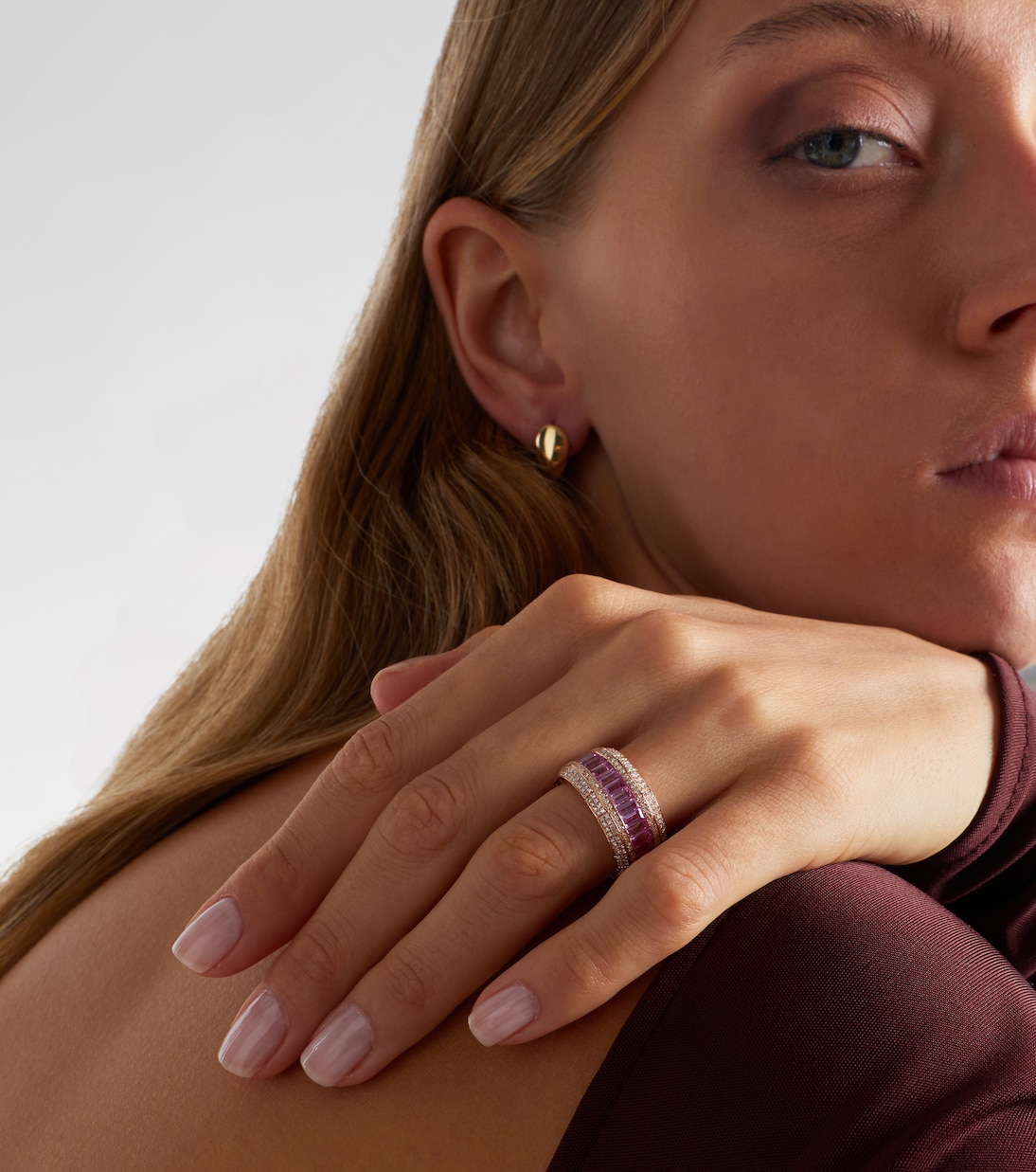 18kt gold ring with pink sapphire and diamonds | Shay Jewelry