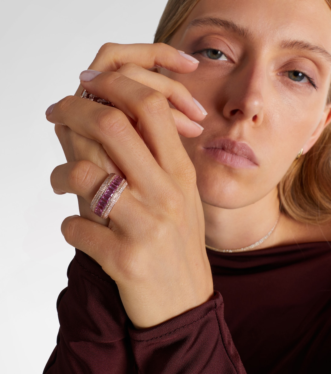 18kt gold ring with pink sapphire and diamonds | Shay Jewelry