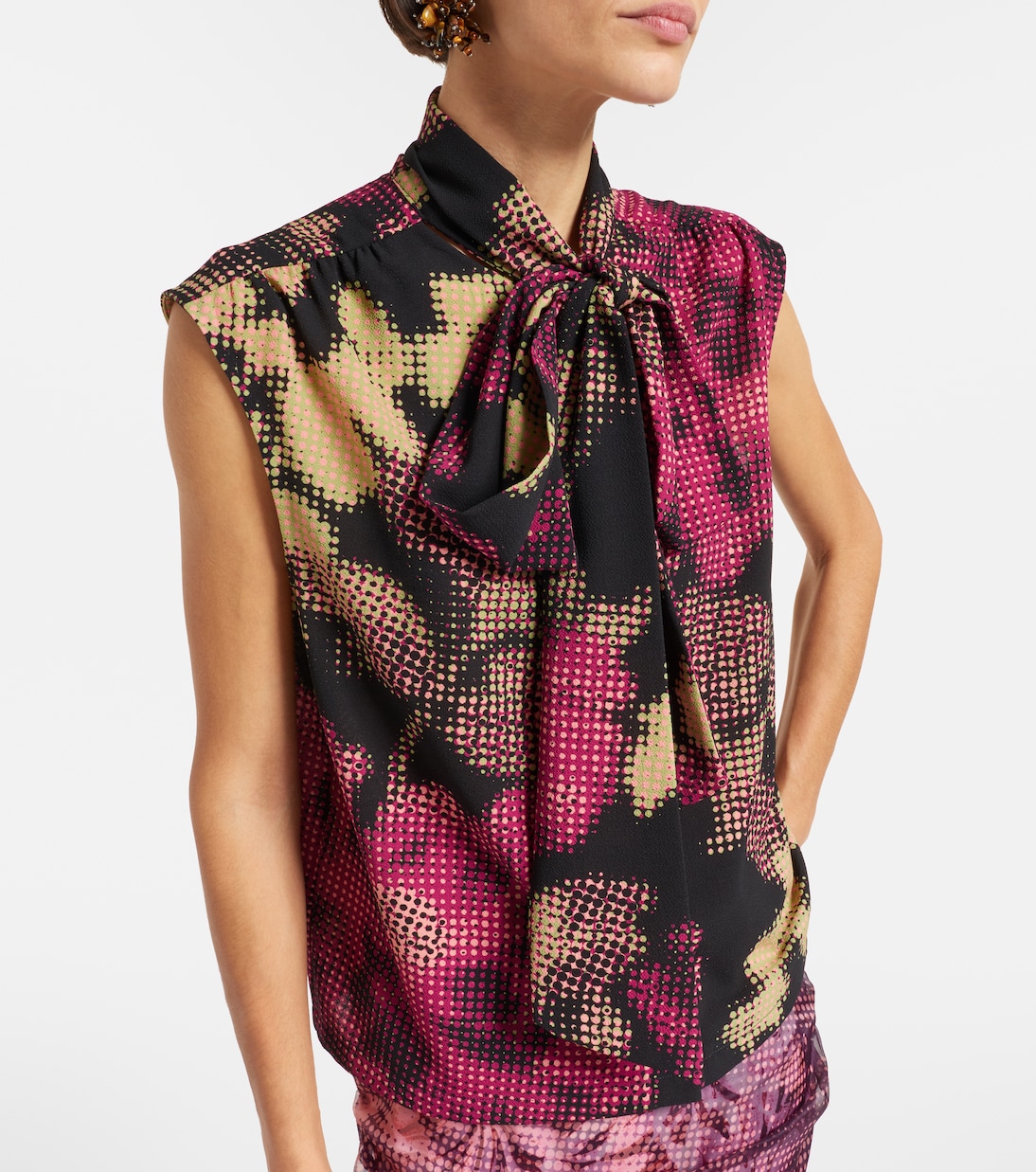 Printed tie-neck top | Dries Van Noten