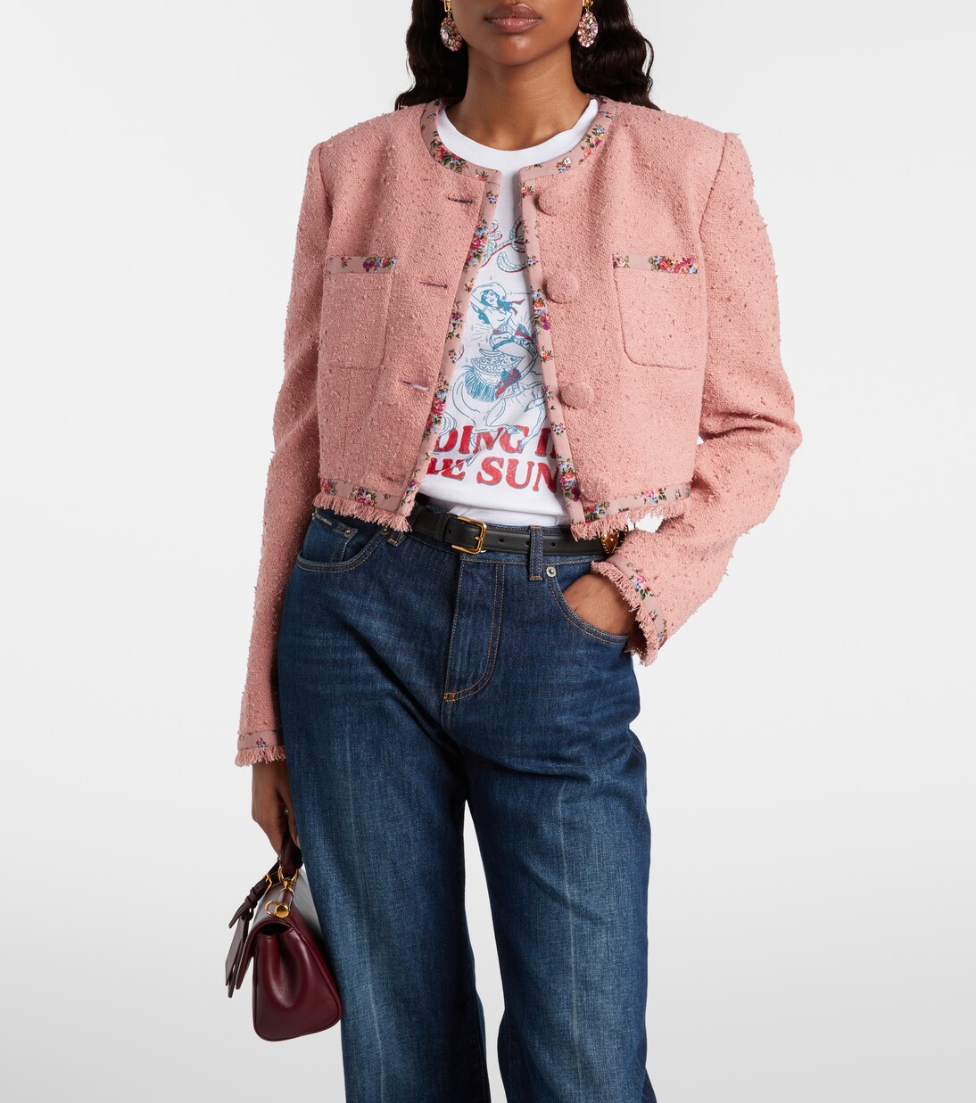 Veste raccourcie en tweed mélangé à fleurs | Dolce&Gabbana