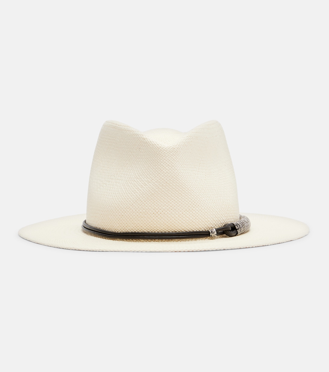 Leather-trimmed straw fedora hat | Brunello Cucinelli