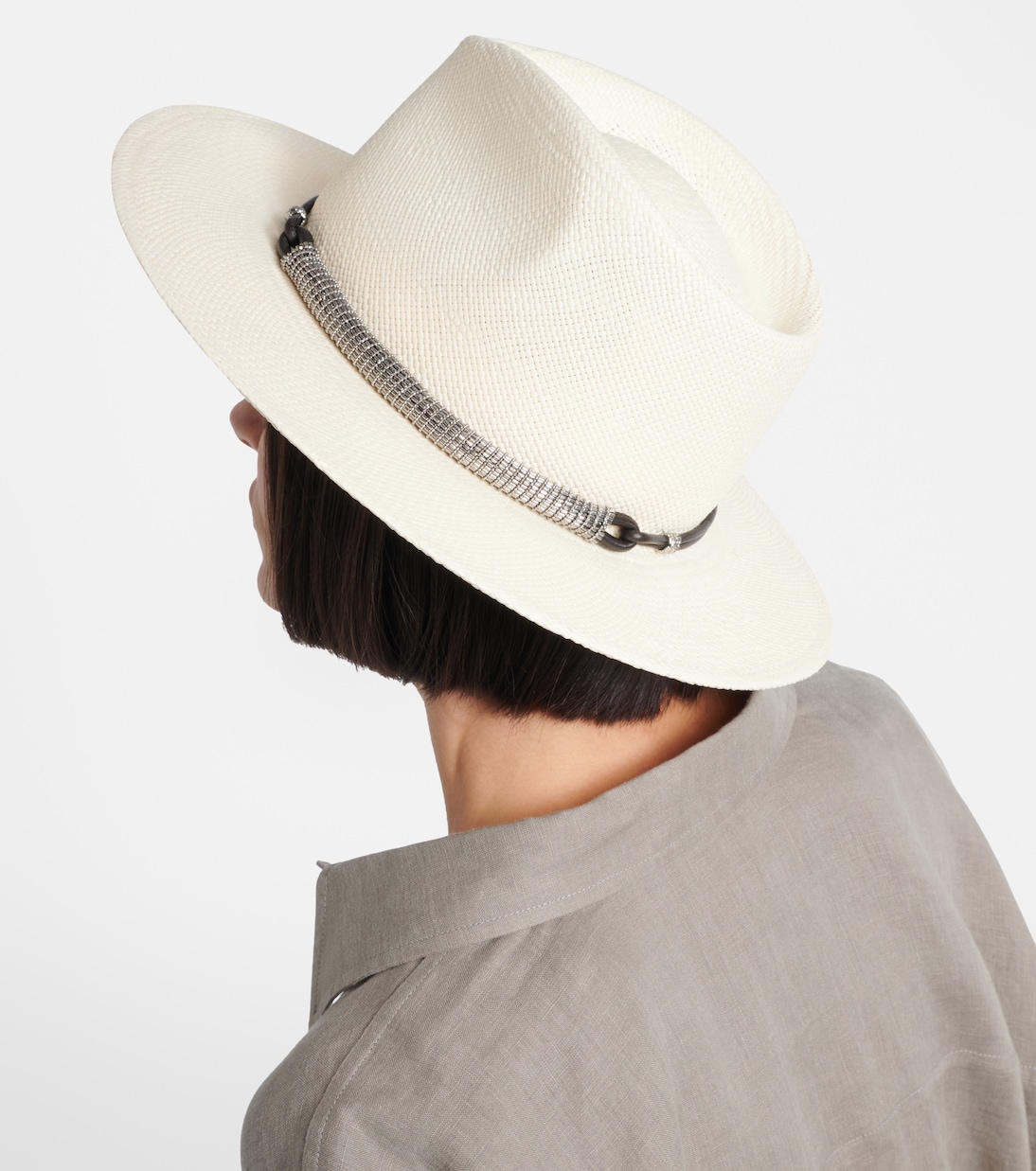 Leather-trimmed straw fedora hat | Brunello Cucinelli