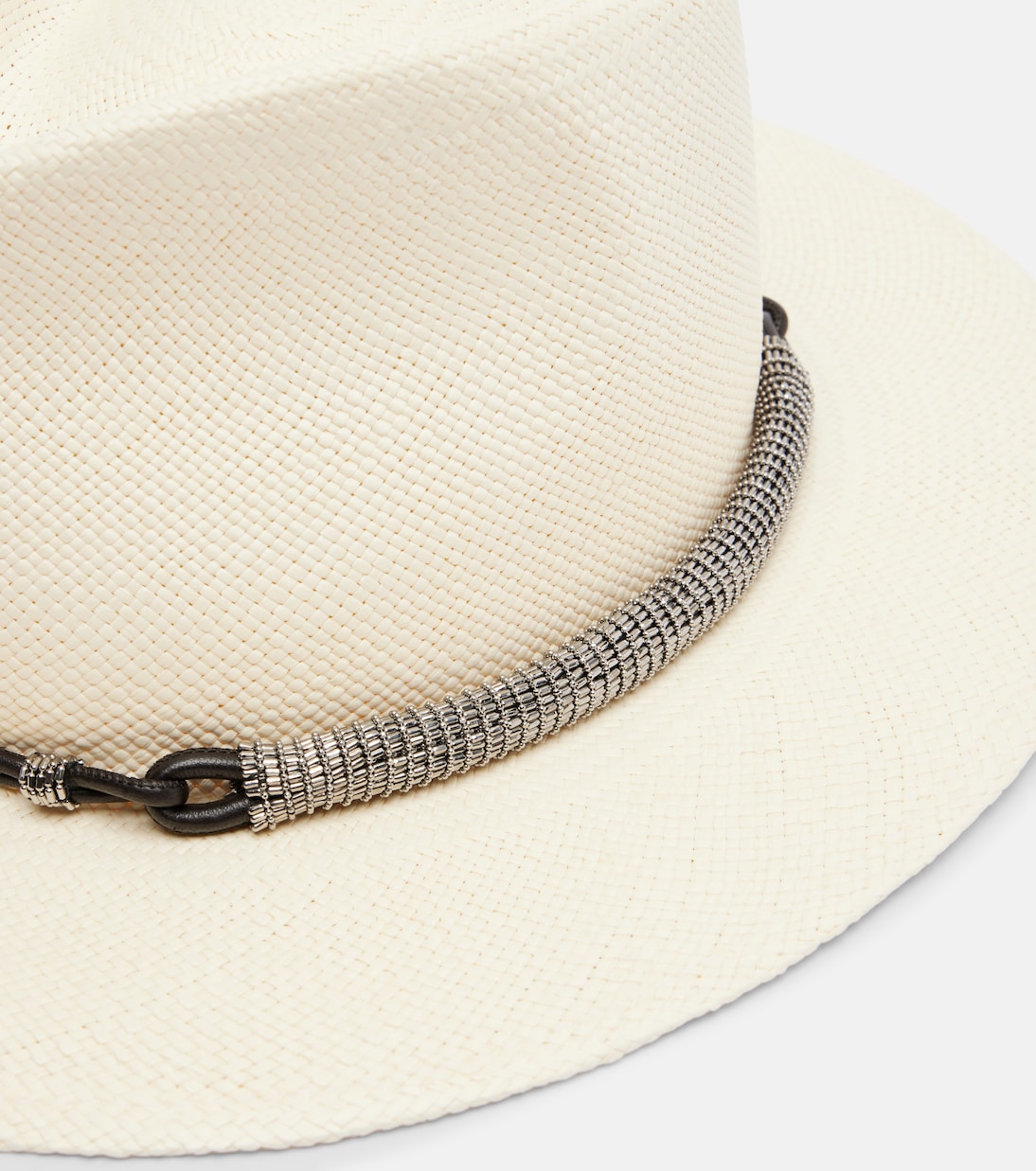 Leather-trimmed straw fedora hat | Brunello Cucinelli