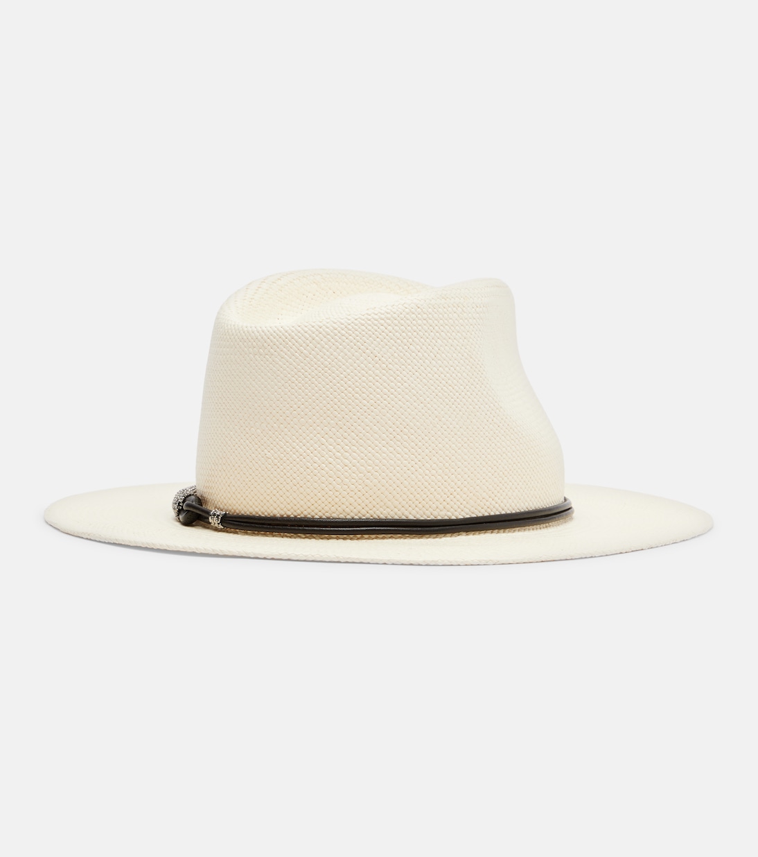 Leather-trimmed straw fedora hat | Brunello Cucinelli