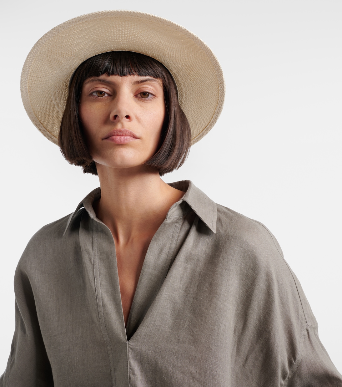 Leather-trimmed straw fedora hat | Brunello Cucinelli