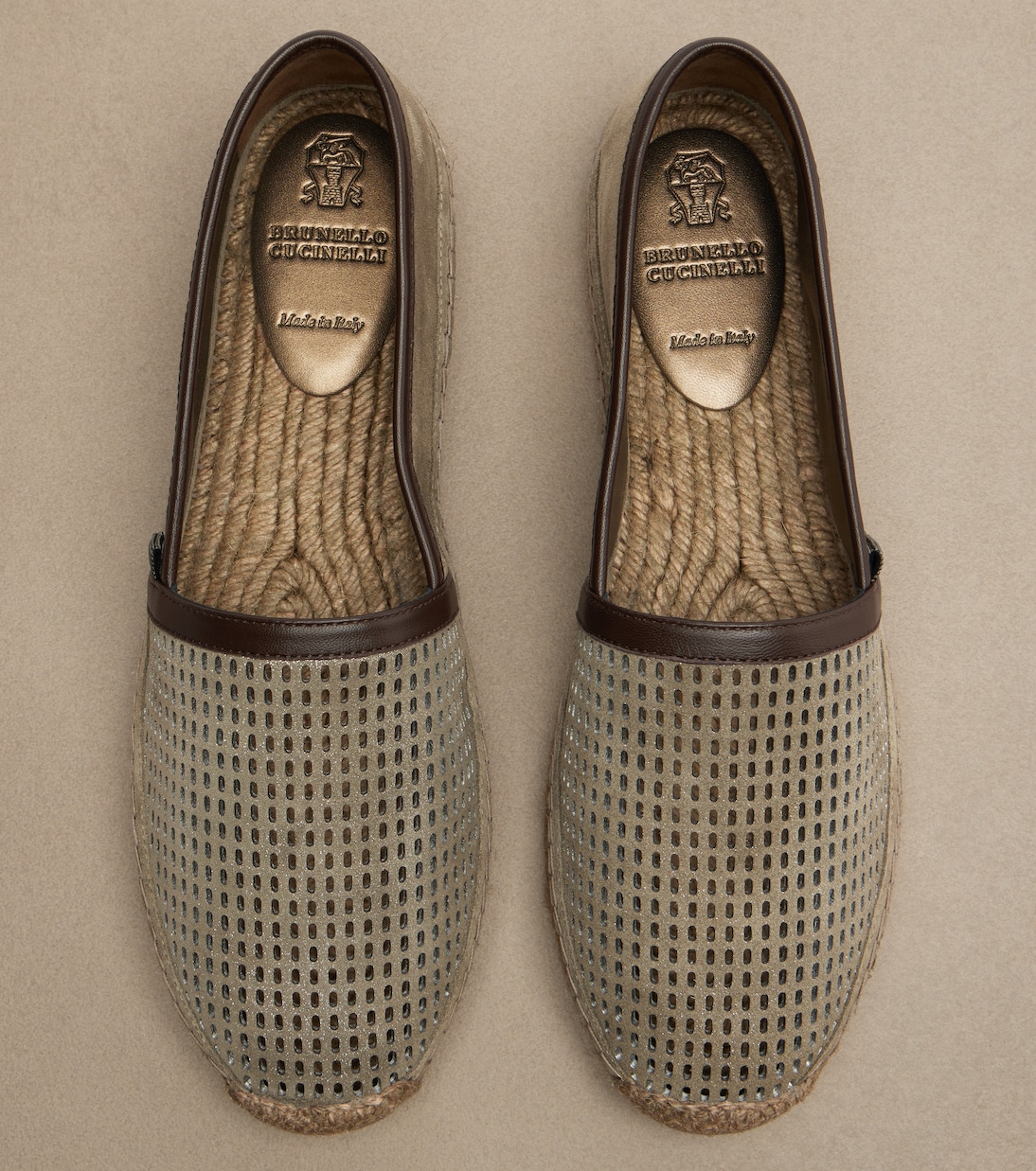 Perforated leather and suede espadrilles | Brunello Cucinelli