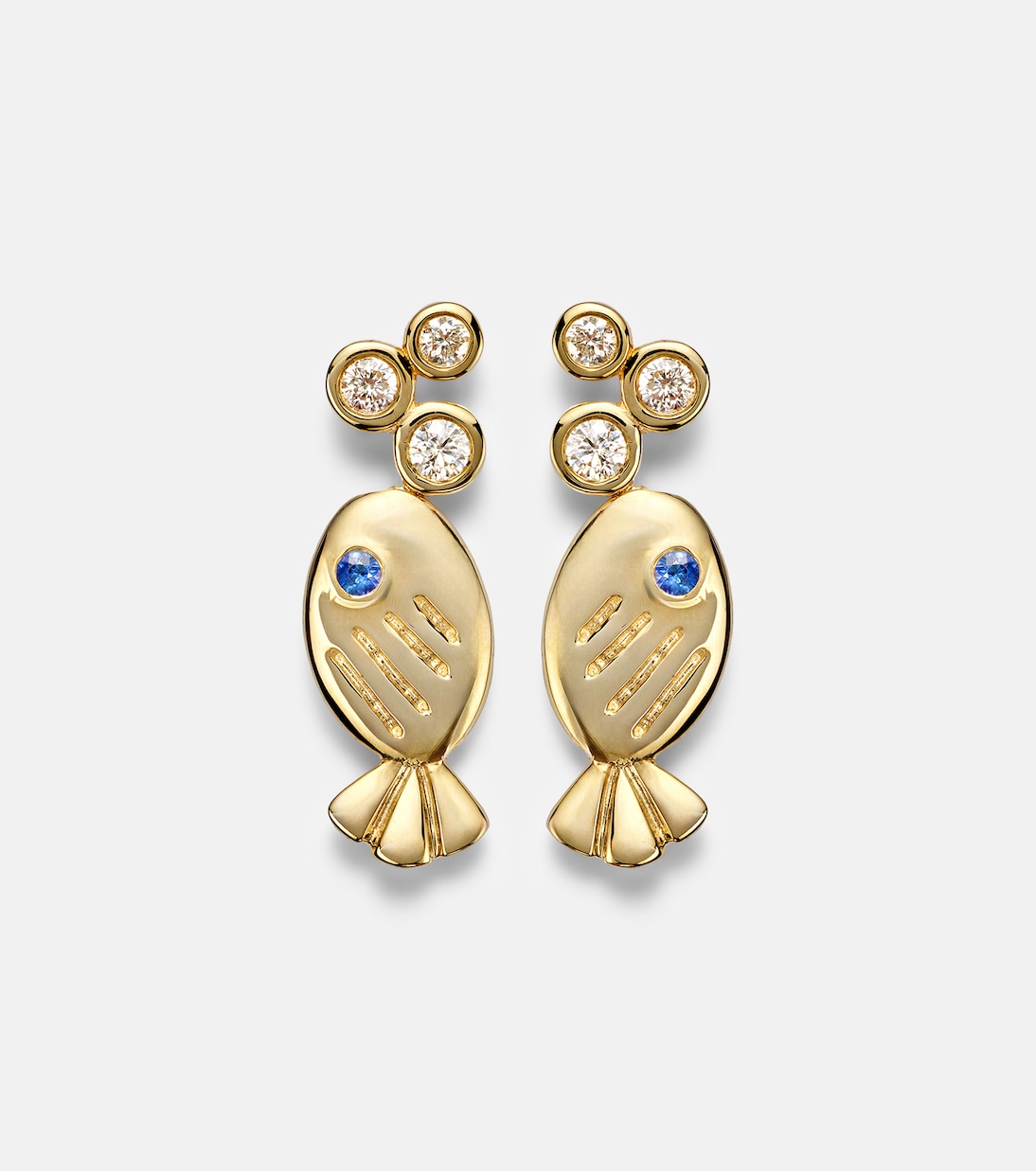Boucles d’oreilles Sous L’eau en or 9 ct, diamants et saphirs | Yvonne Léon