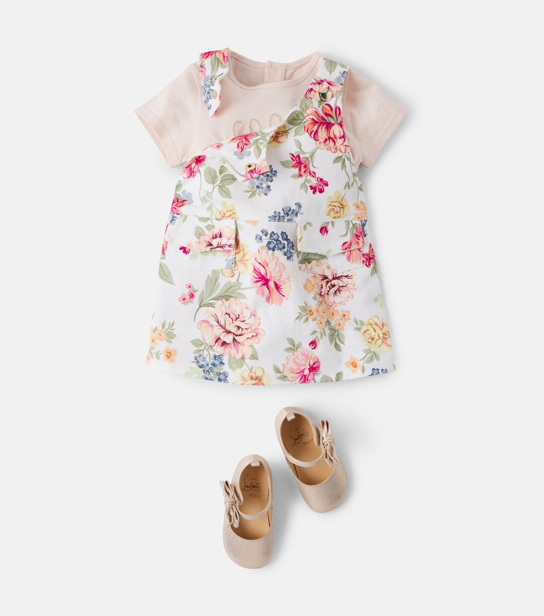 Baby logo floral cotton dress and T-shirt set | Chloé Kids