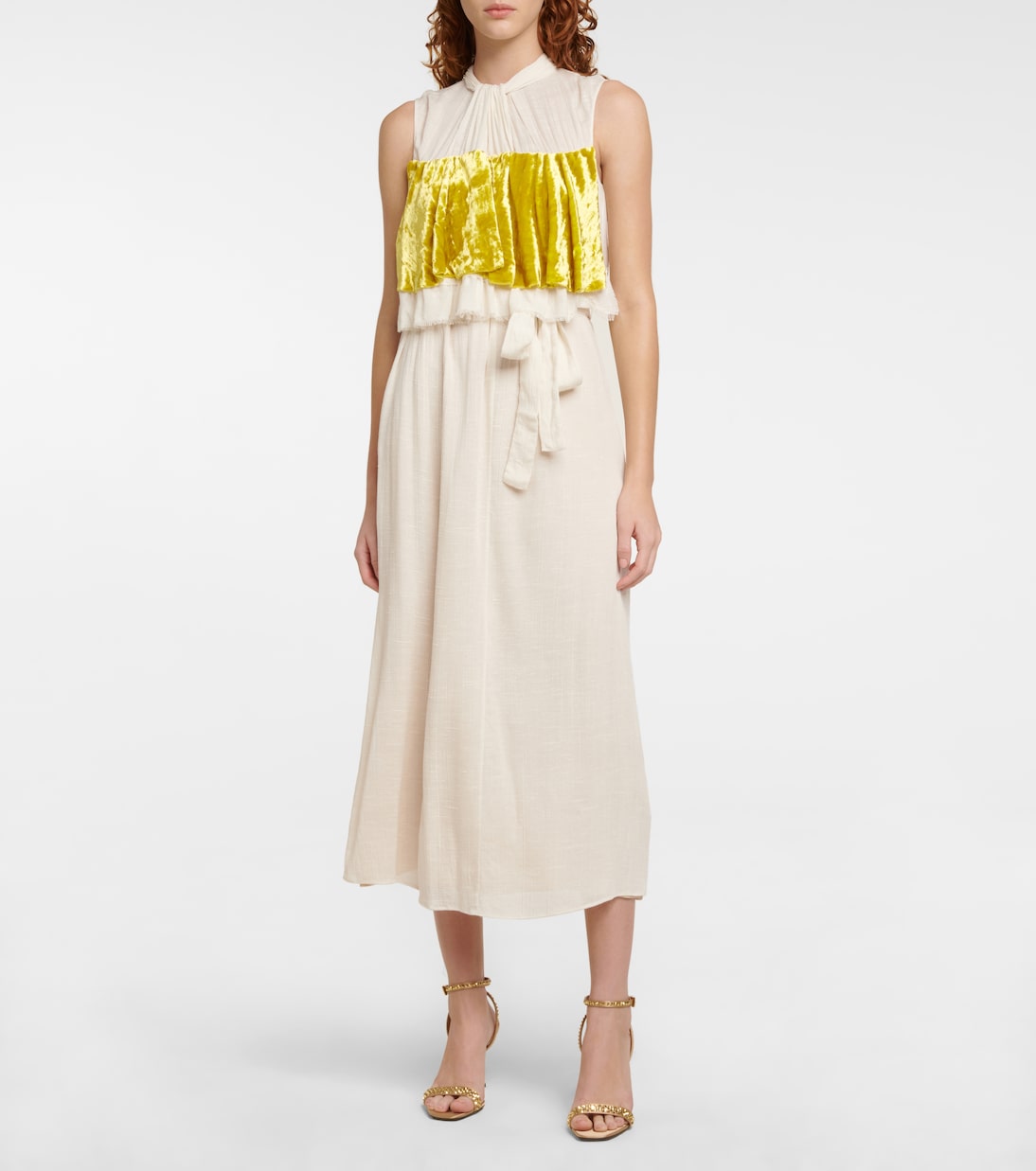 Vestido midi de terciopelo y sarga | Prada
