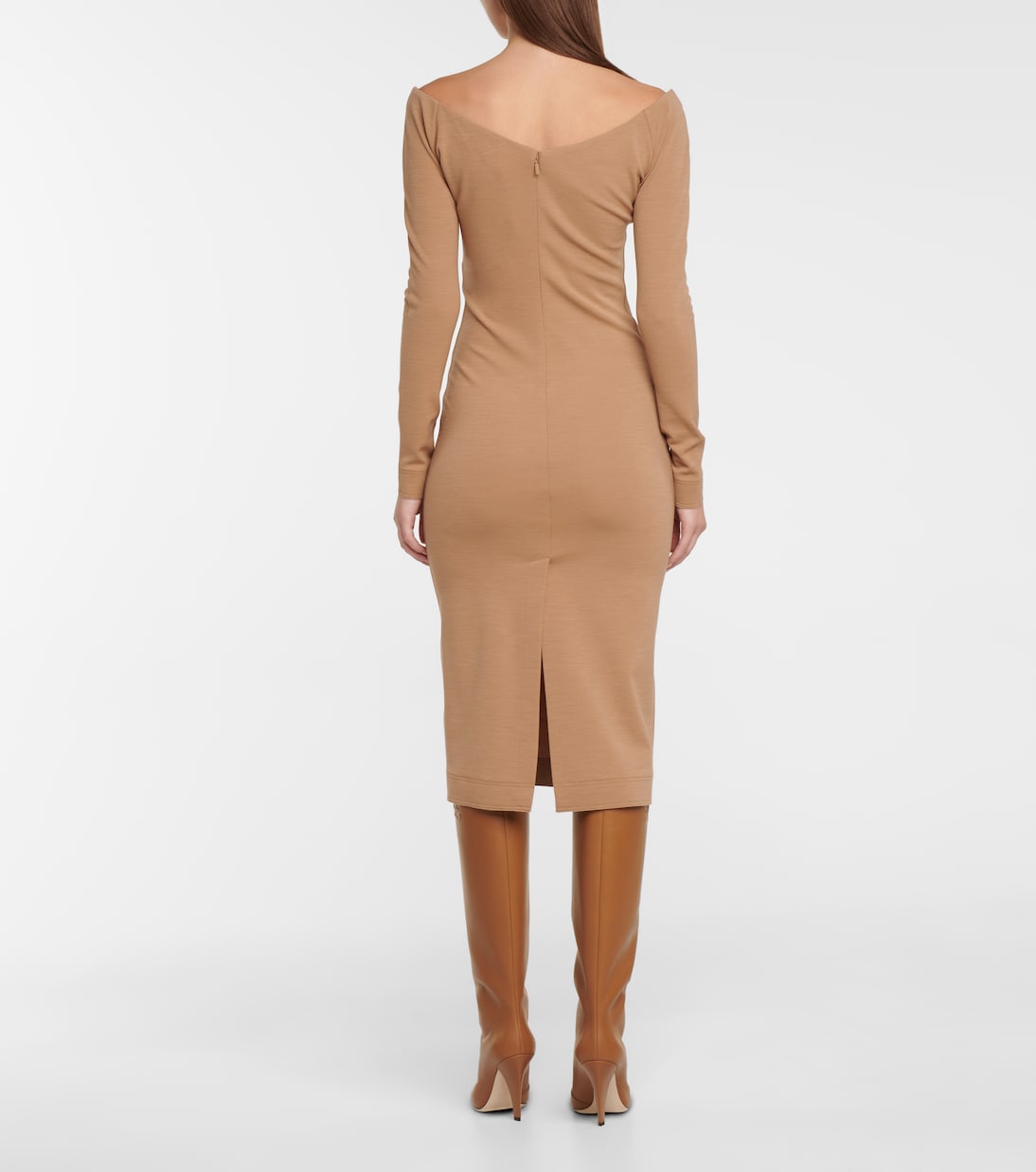 Off-shoulder wool jersey midi dress | Fendi