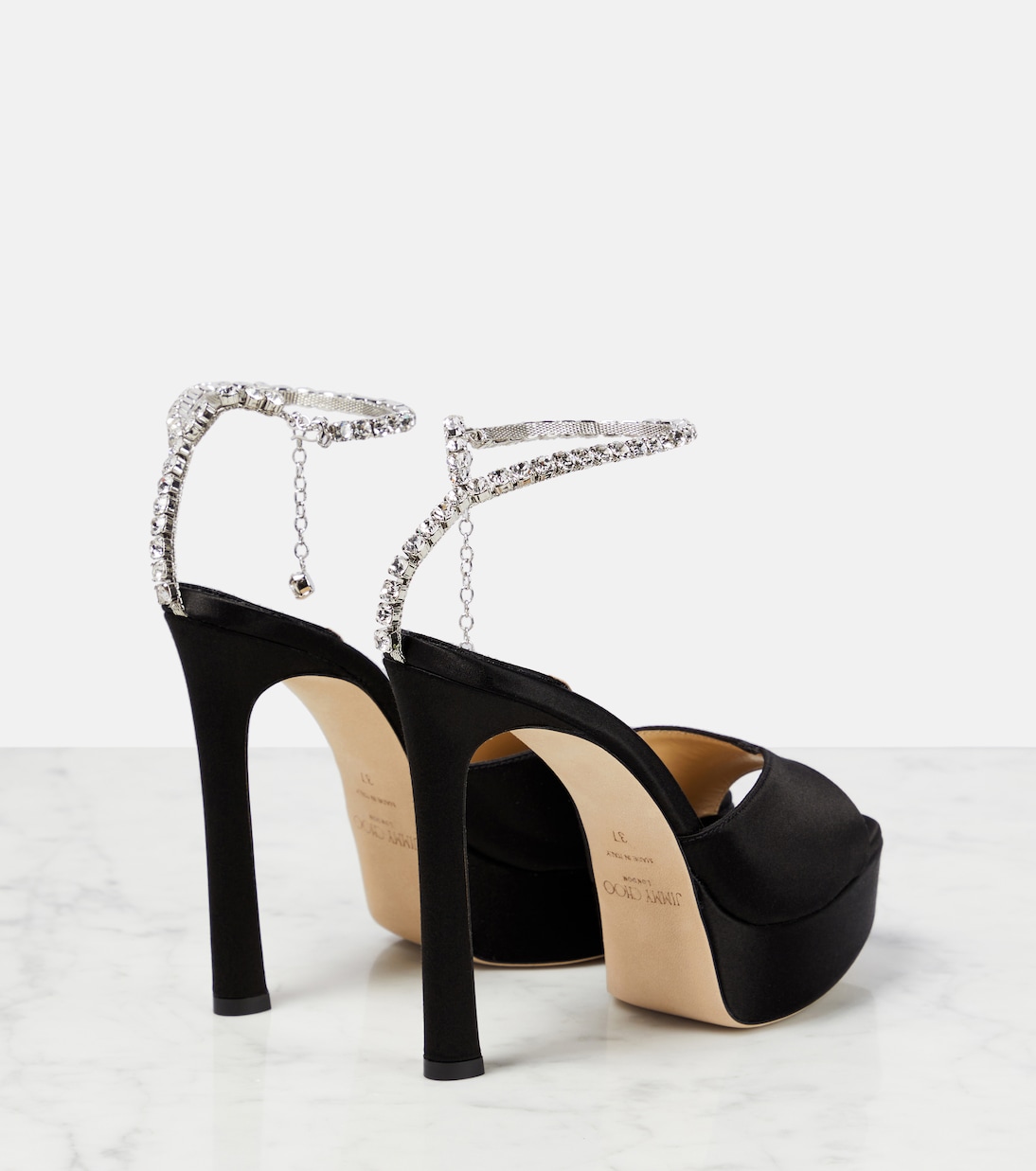 Saeda 125 embellished satin platform sandals | Jimmy Choo
