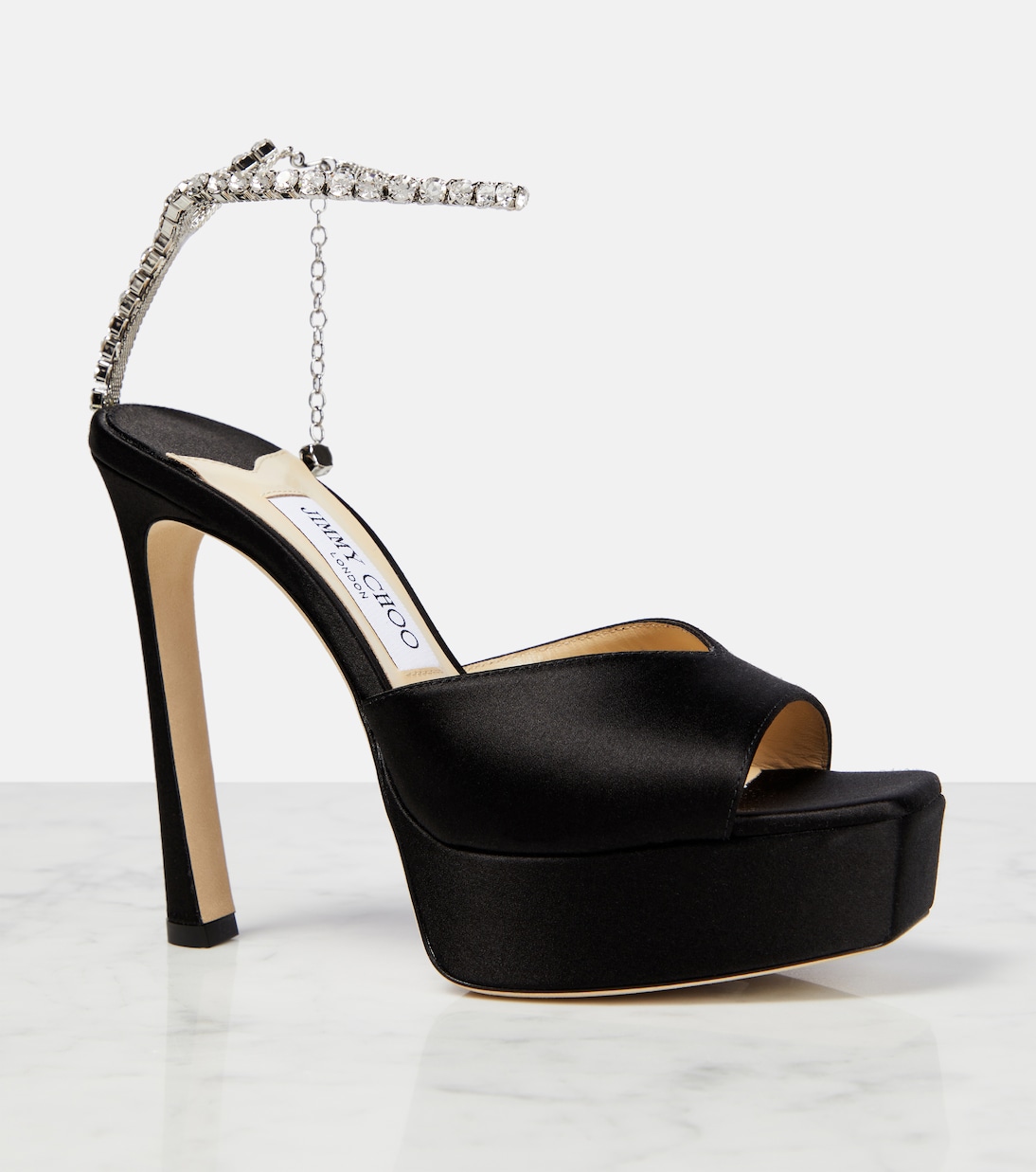 Saeda 125 embellished satin platform sandals | Jimmy Choo