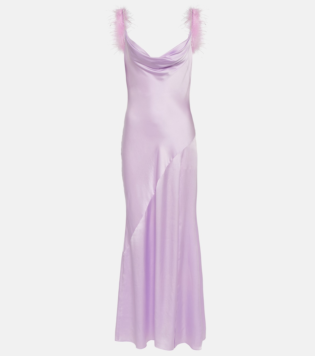 Feather-trimmed silk gown | Self-Portrait