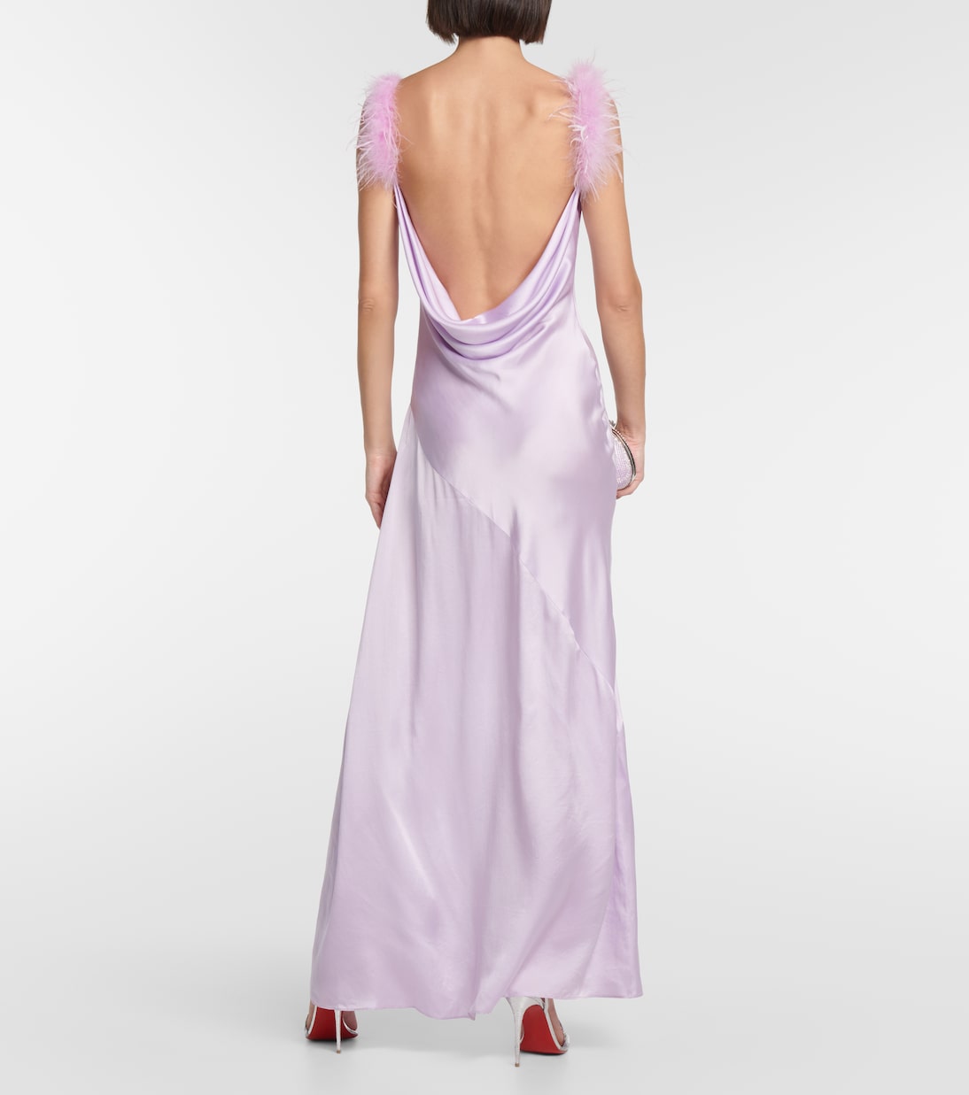 Feather-trimmed silk gown | Self-Portrait