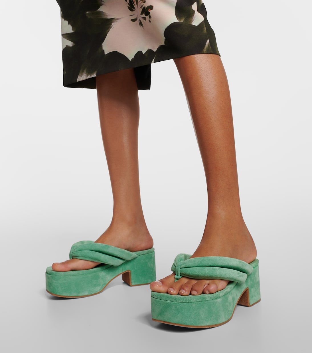 Suede platform thong sandals in turquoise Dries Van Noten Mytheresa