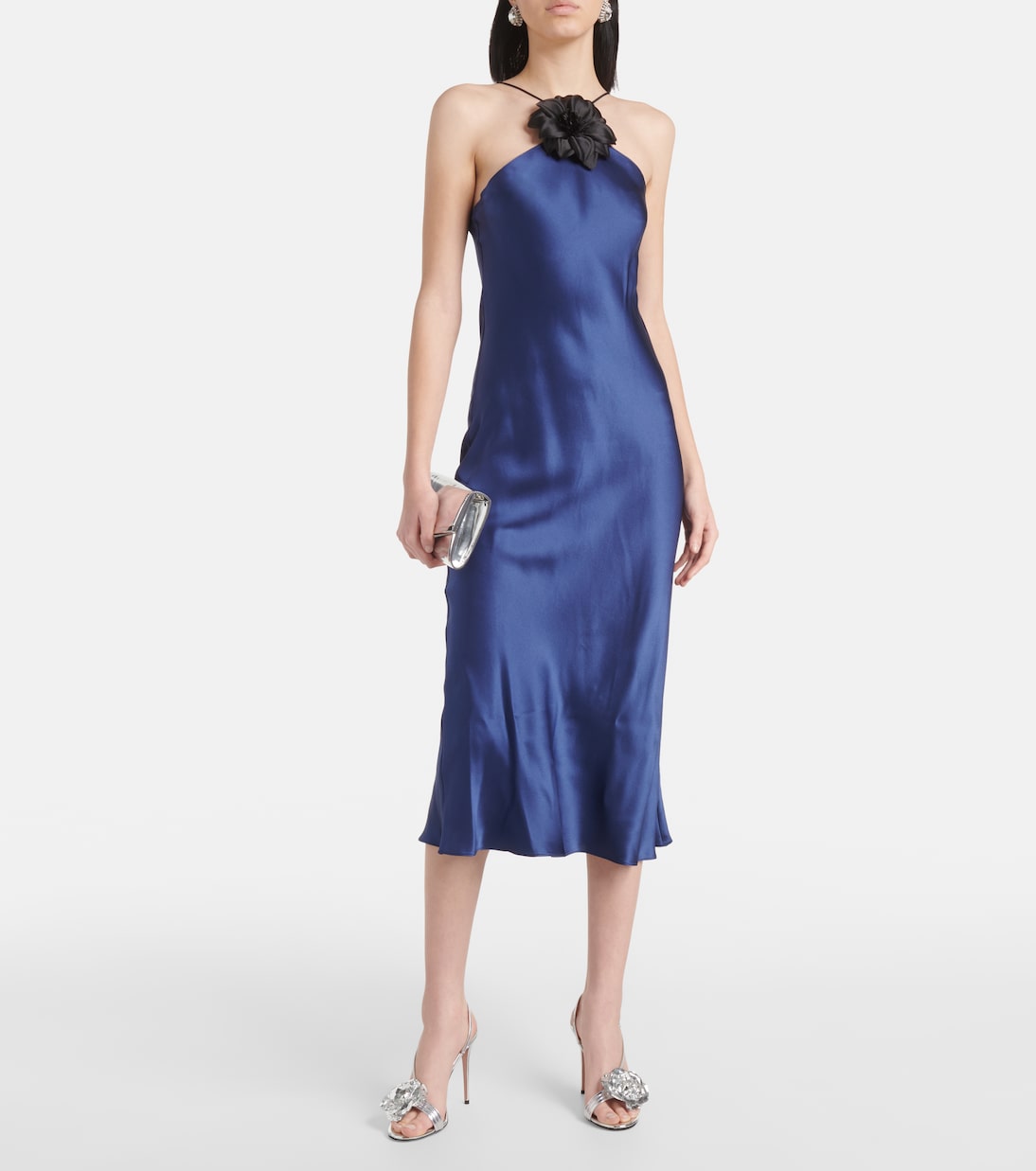 Vestido midi de seda con aplique floral | Rodarte