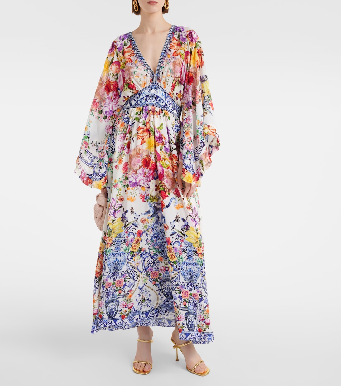 Vestido largo de crepé de seda floral | Camilla