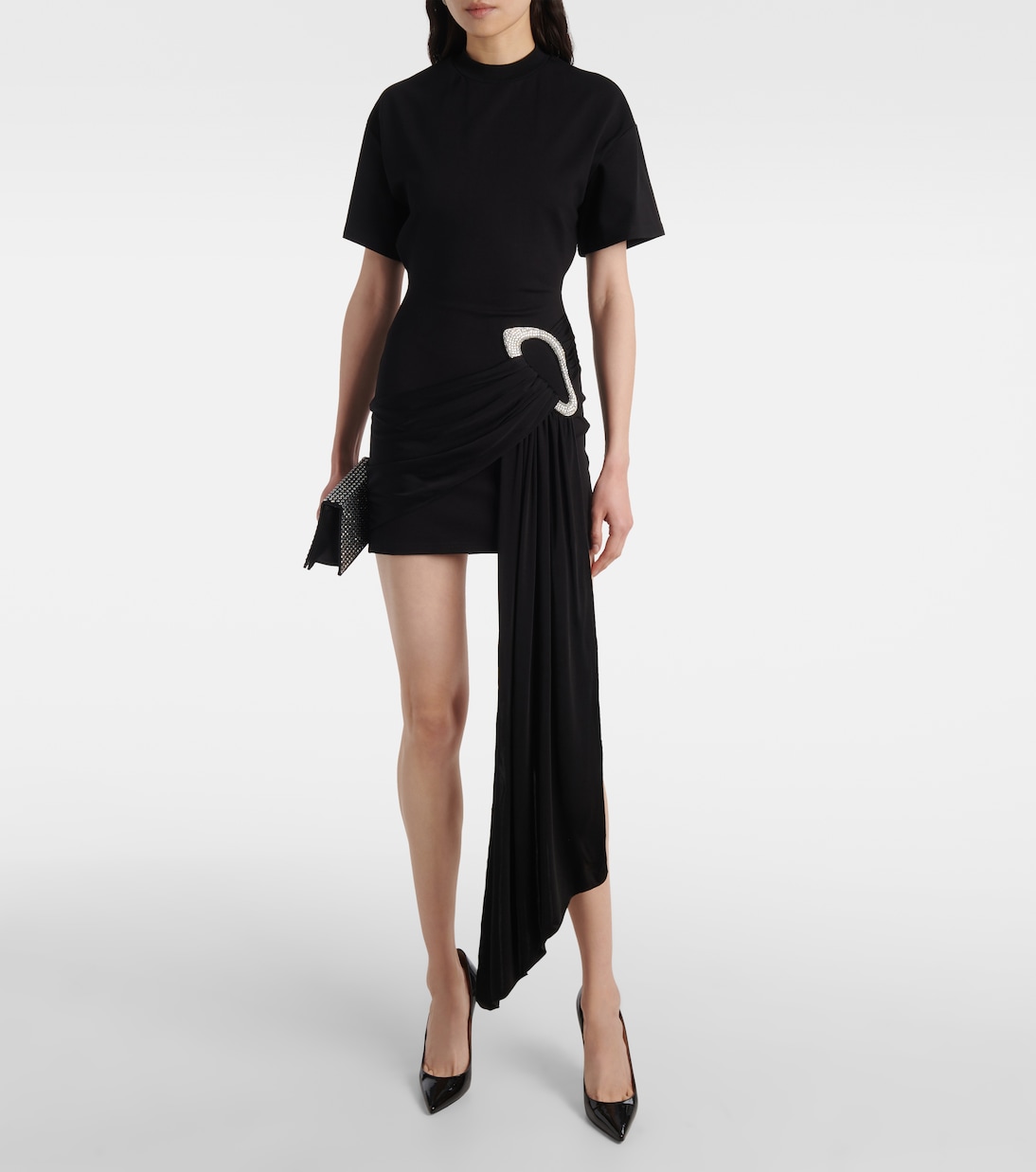 Embellished draped jersey minidress | David Koma