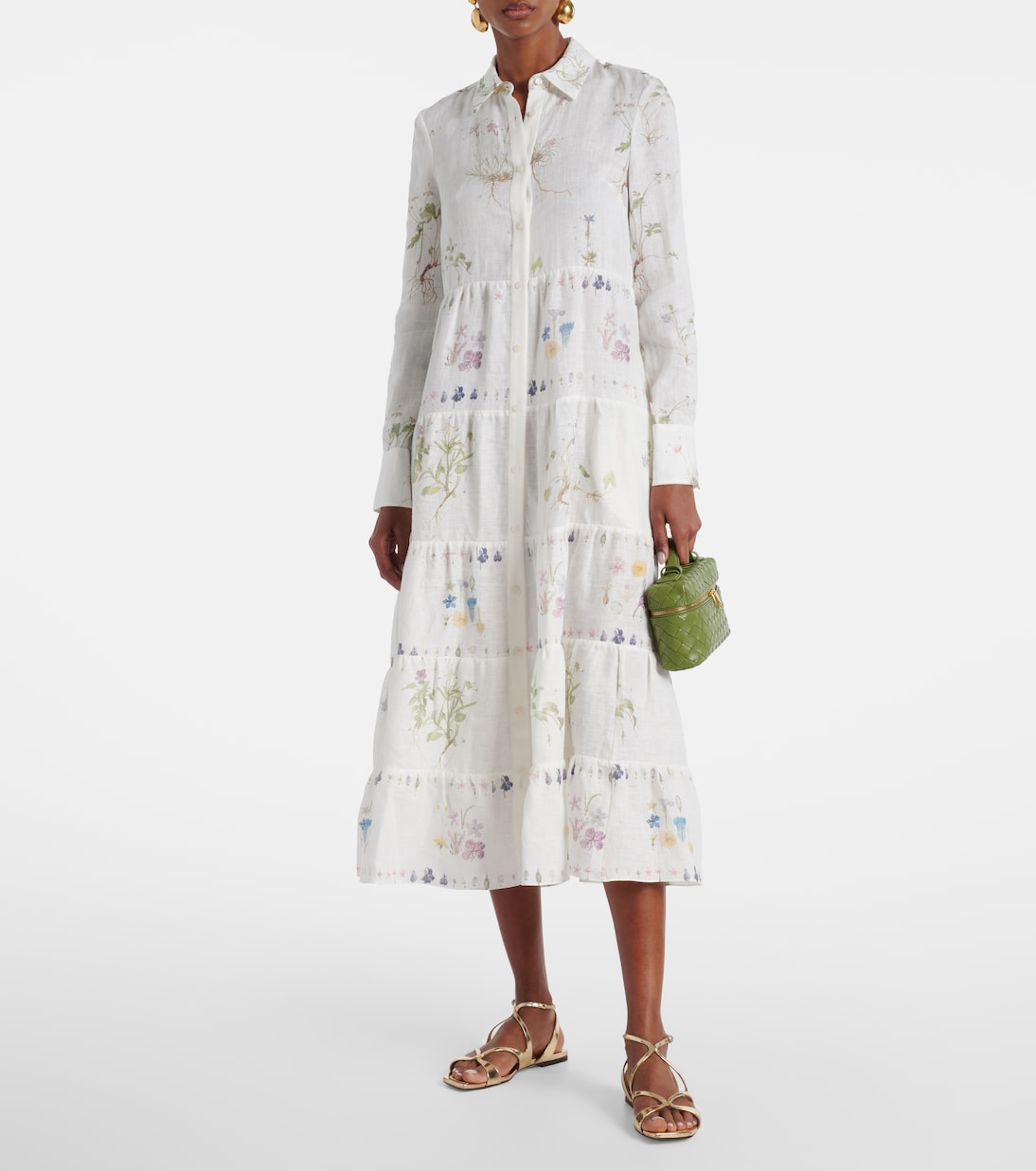 Floral printed tiered linen shirt dress | Erdem