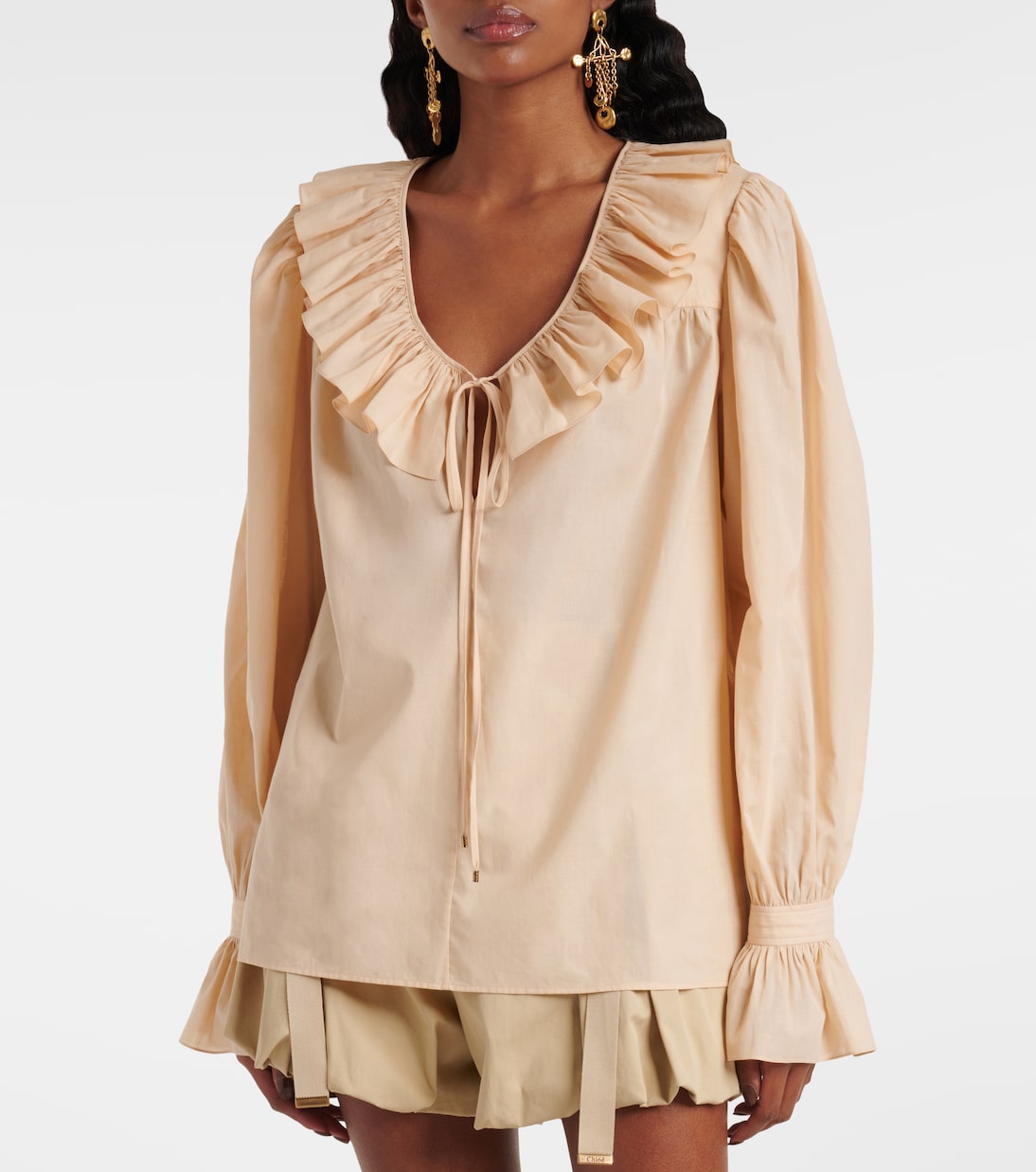Blusa in voile di cotone con volant  | Chloé