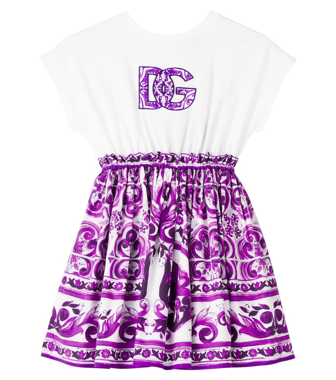 Abito DG Majolica in popeline di cotone | Dolce&Gabbana Kids