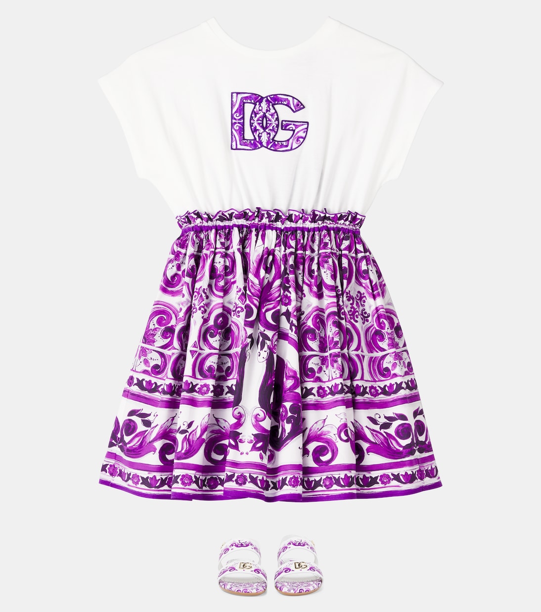 DG Majolica cotton poplin dress | Dolce&Gabbana Kids