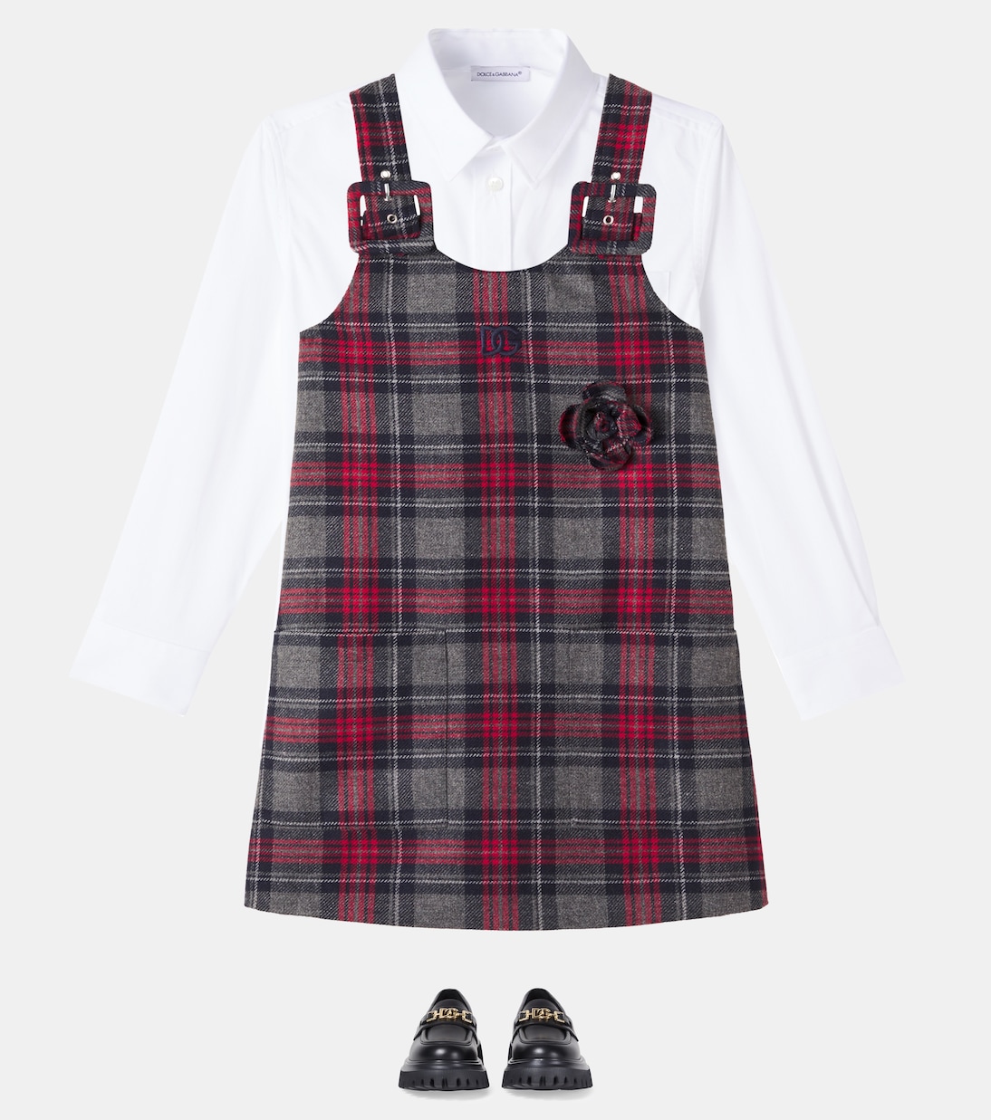 DG floral-appliqué tartan dress | Dolce&Gabbana Kids