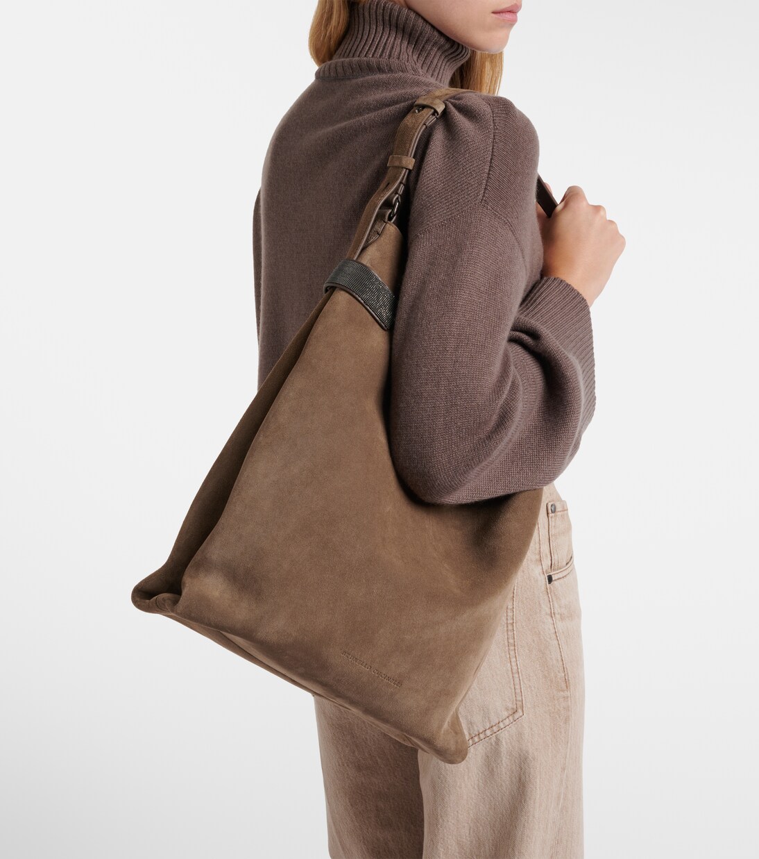 Suede shoulder bag | Brunello Cucinelli