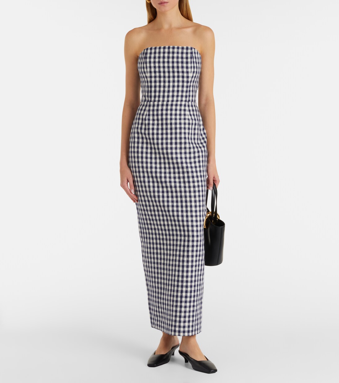 Romeo gingham strapless linen maxi dress | Posse