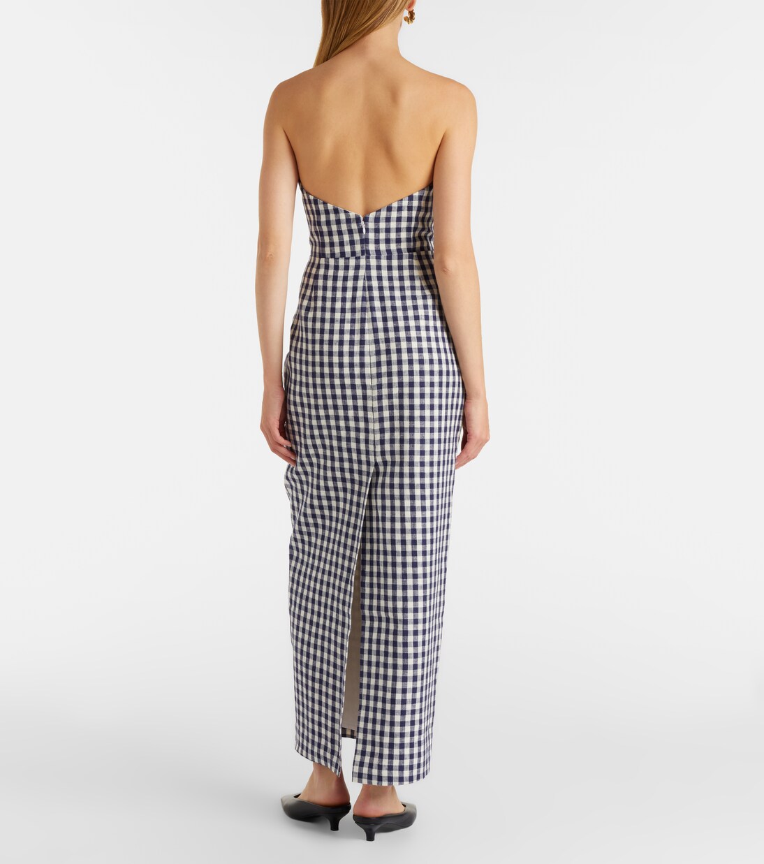 Romeo gingham strapless linen maxi dress | Posse